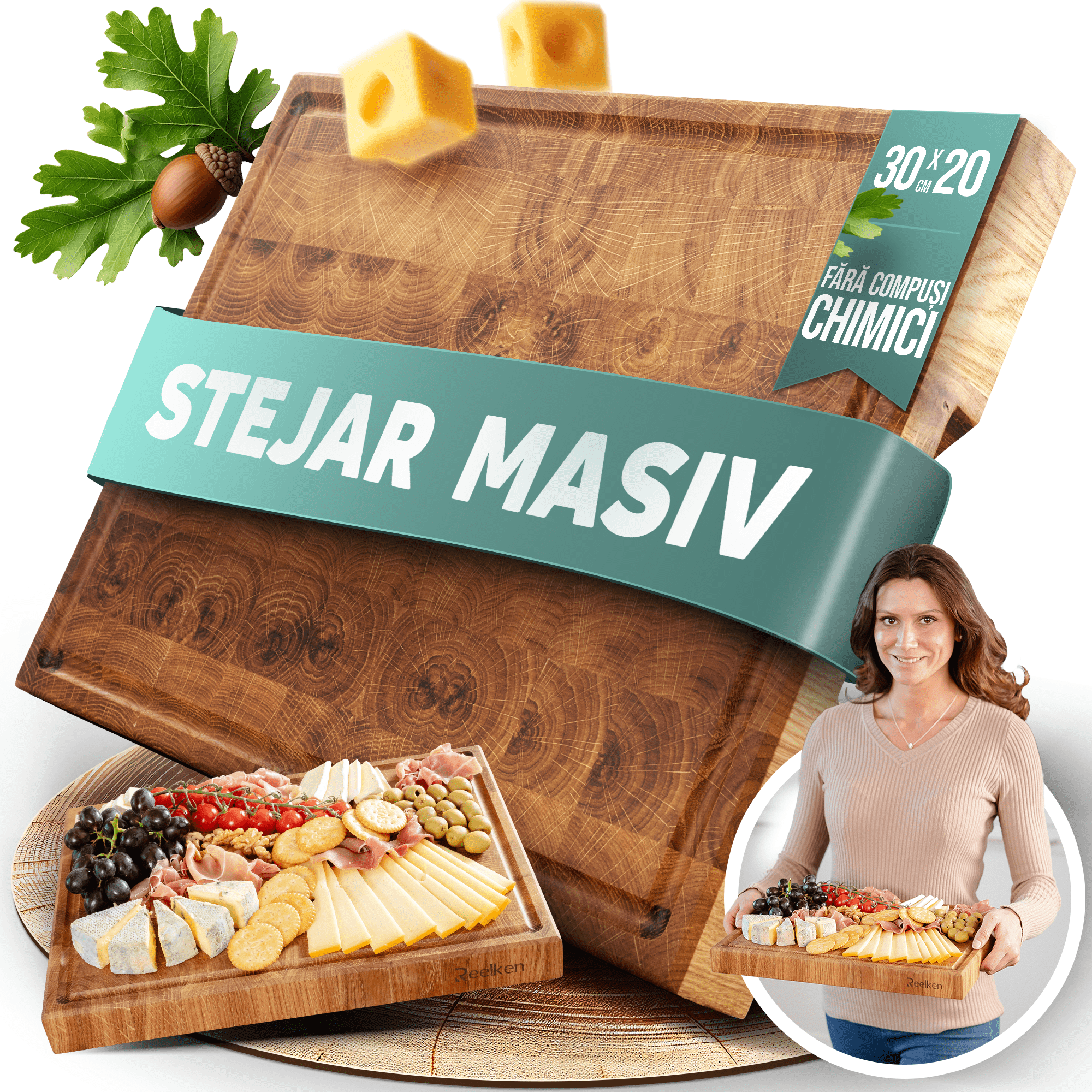 Tocator premium 30x20x4 cm - lemn stejar