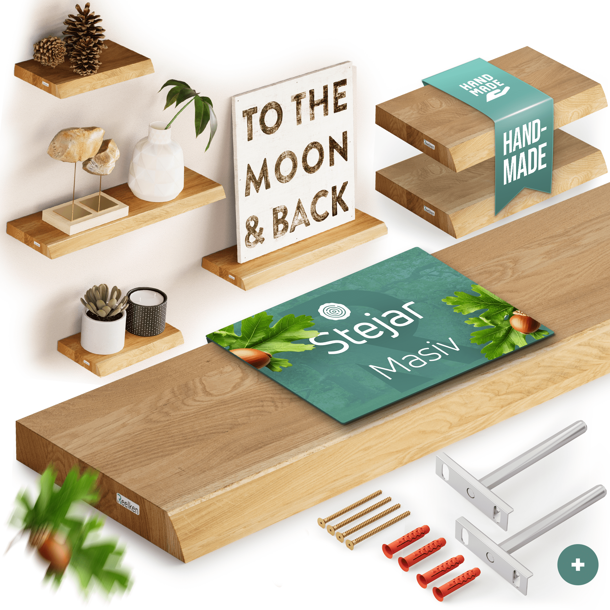 Regal aus massivem Eichenholz – natürliche Kanten, 40 x 22 x 4 cm