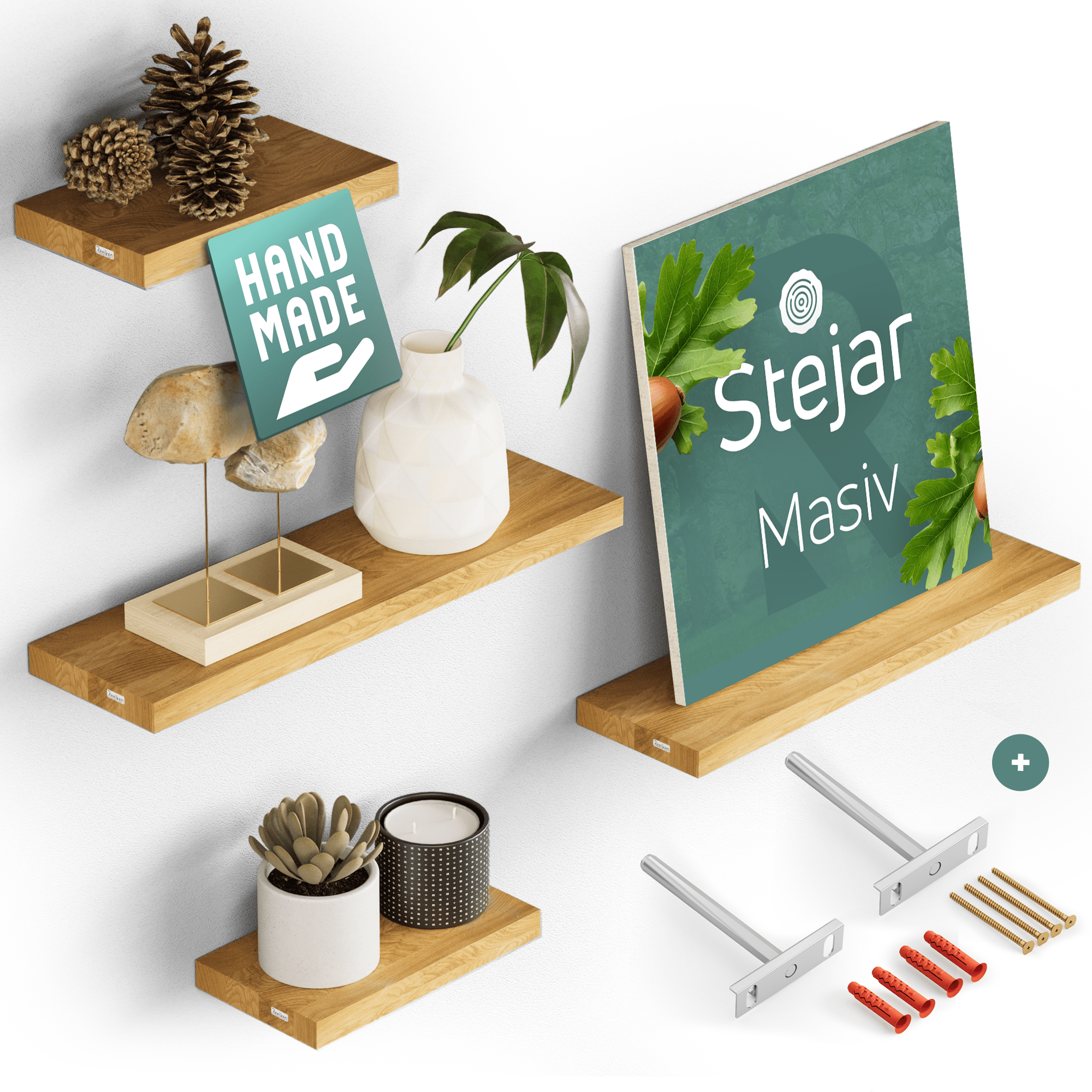 Massivholzregal aus Eiche – gerade Kanten 100 x 22 x 4 cm