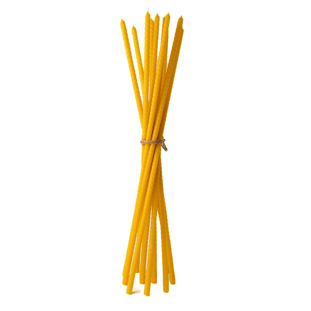 Lumanari mari rasucite din ceara naturala de albine 80 cm - set 10 buc