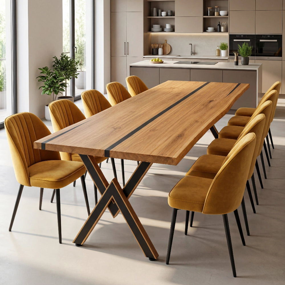 Masa din stejar cu rasina – model rustic pentru 10 persoane – 220x100x4 cm