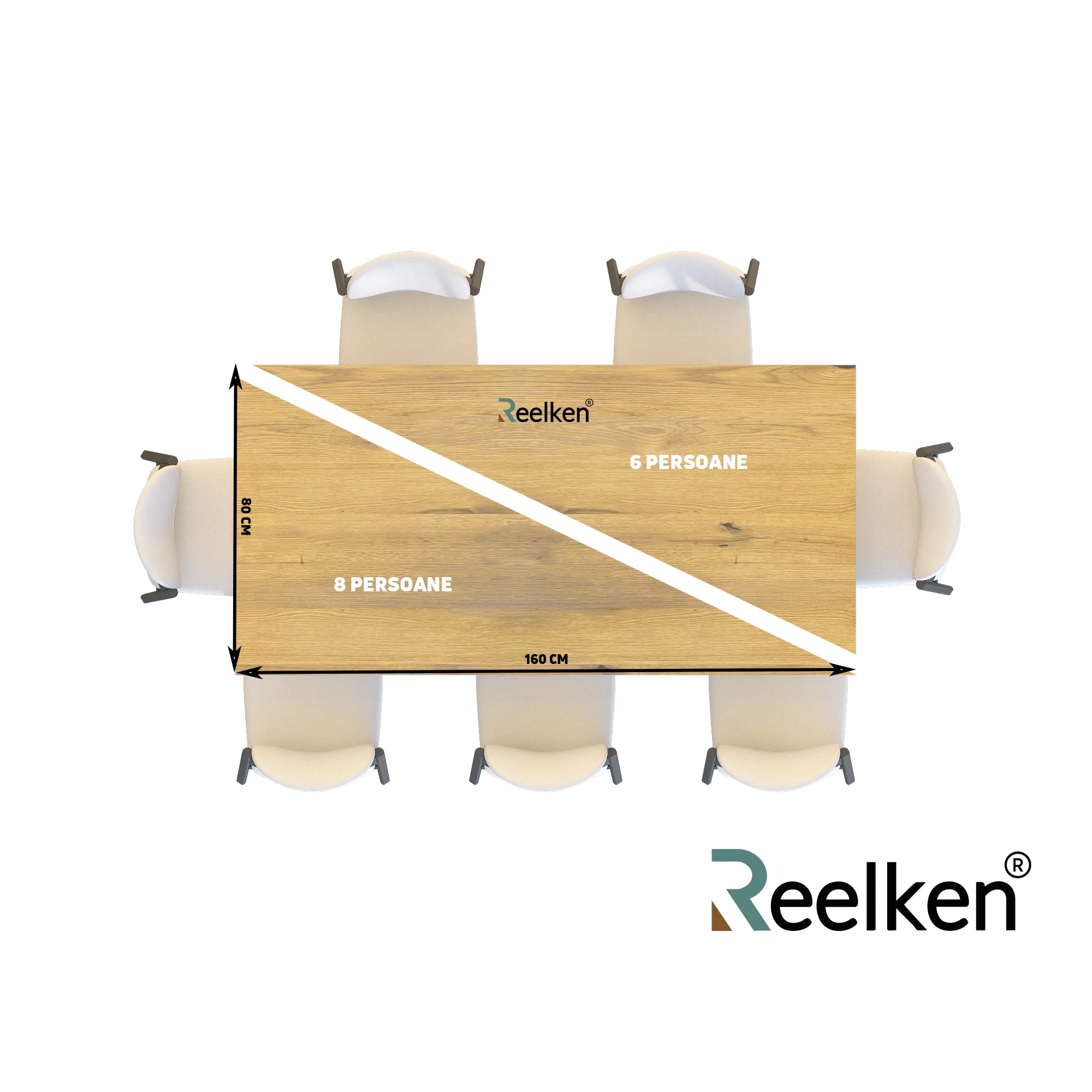 Blat de masa din stejar model rustic - 6 persoane -160x80x4