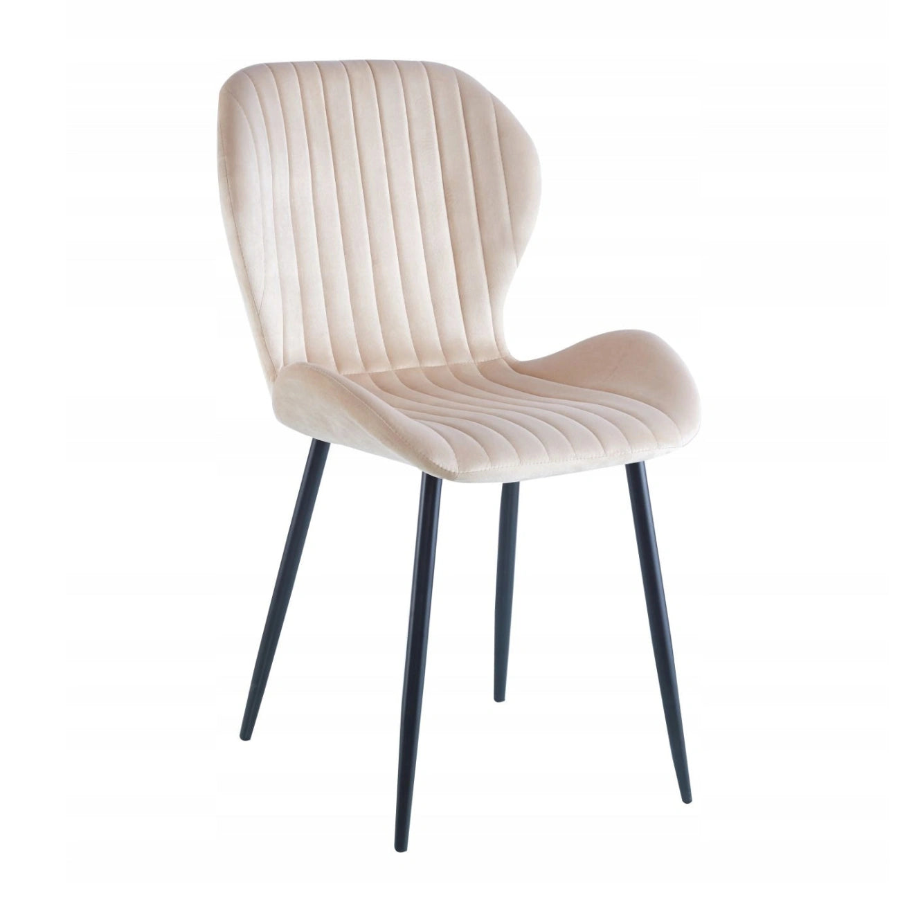 Scaun tapițat , catifea velvet bej, stil loft/modern, picioare metalice negre, H 86 cm, șezut 47 cm, susținere 150 kg, pentru dining/living/birou/HoReCa