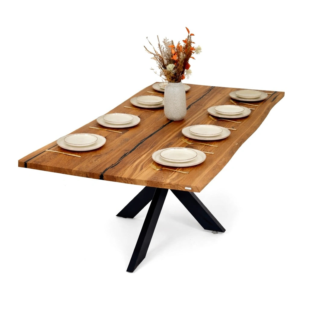 Masa din stejar cu rasina – model rustic pentru 10 persoane – 220x100x4 cm