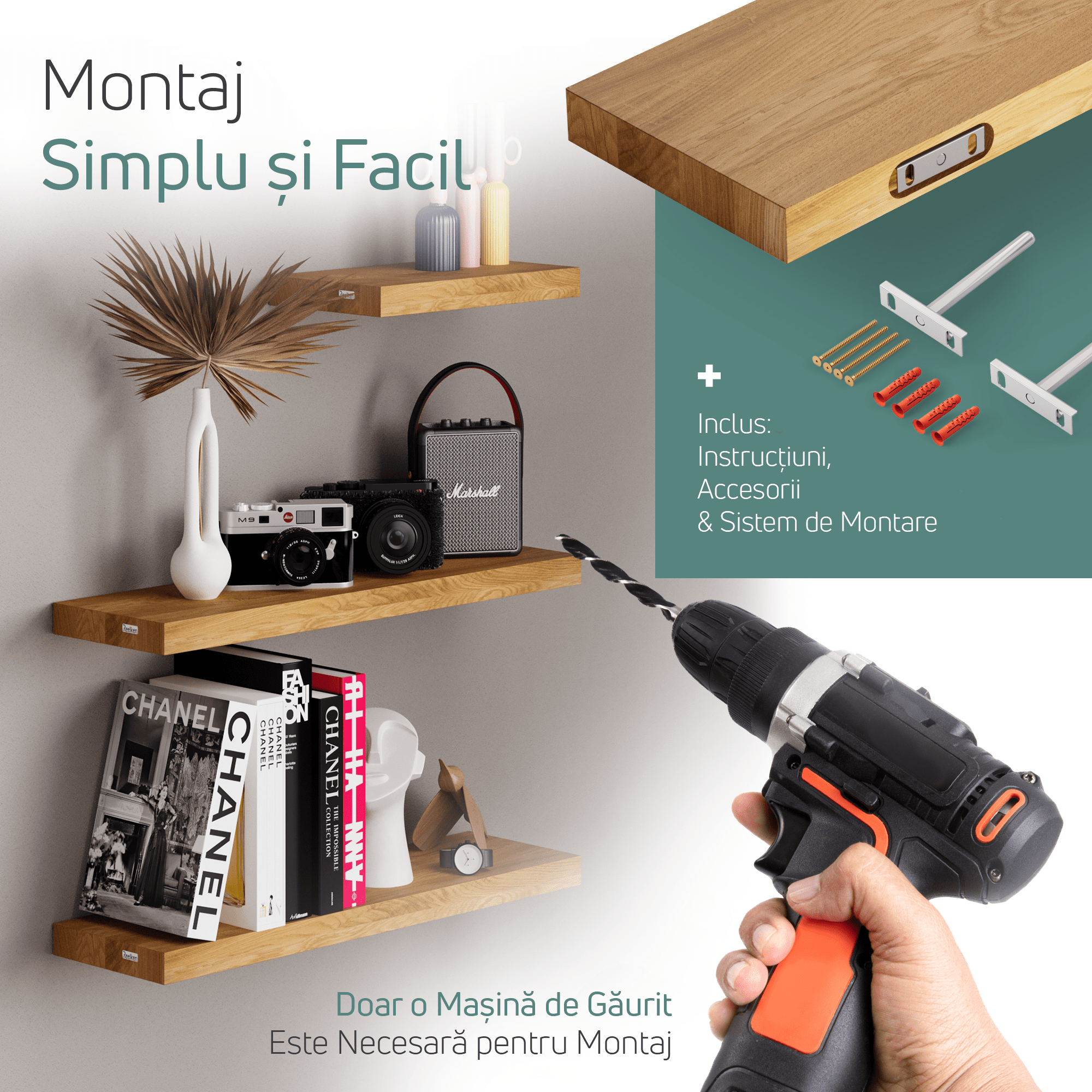 Etagère en bois de chêne massif - bords droits 40x22x4 cm