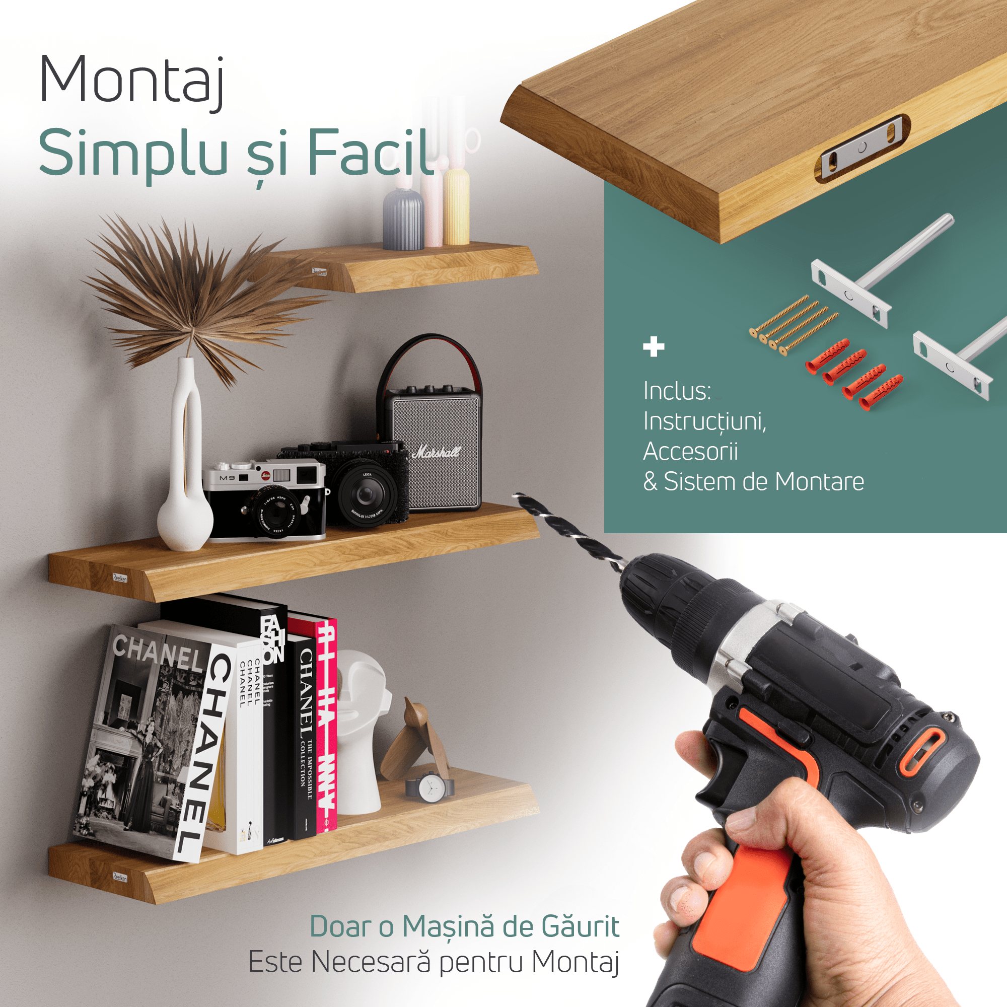 Tömör fa polc, tölgyből - natúr élek 100x22x4cm