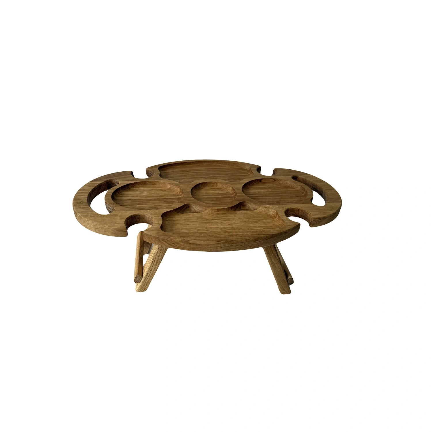 Platou Oval din Lemn de Stejar cu 5 Compartimente și Suport pentru Pahare – Servire Aperitive și Grătare cu Stil