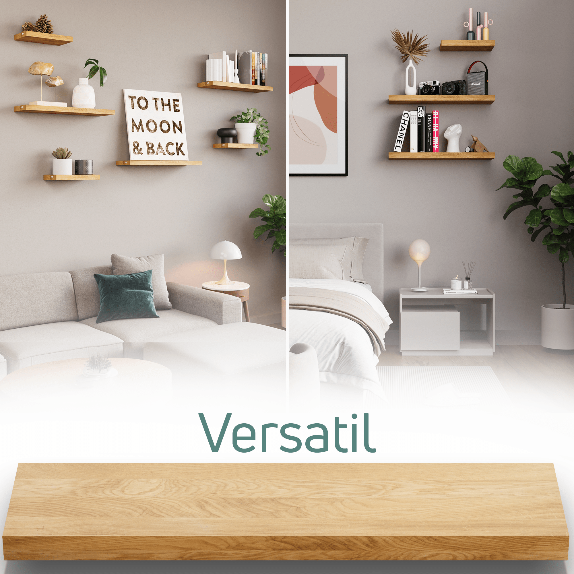 Massivholzregal aus Eiche – gerade Kanten 120 x 22 x 4 cm