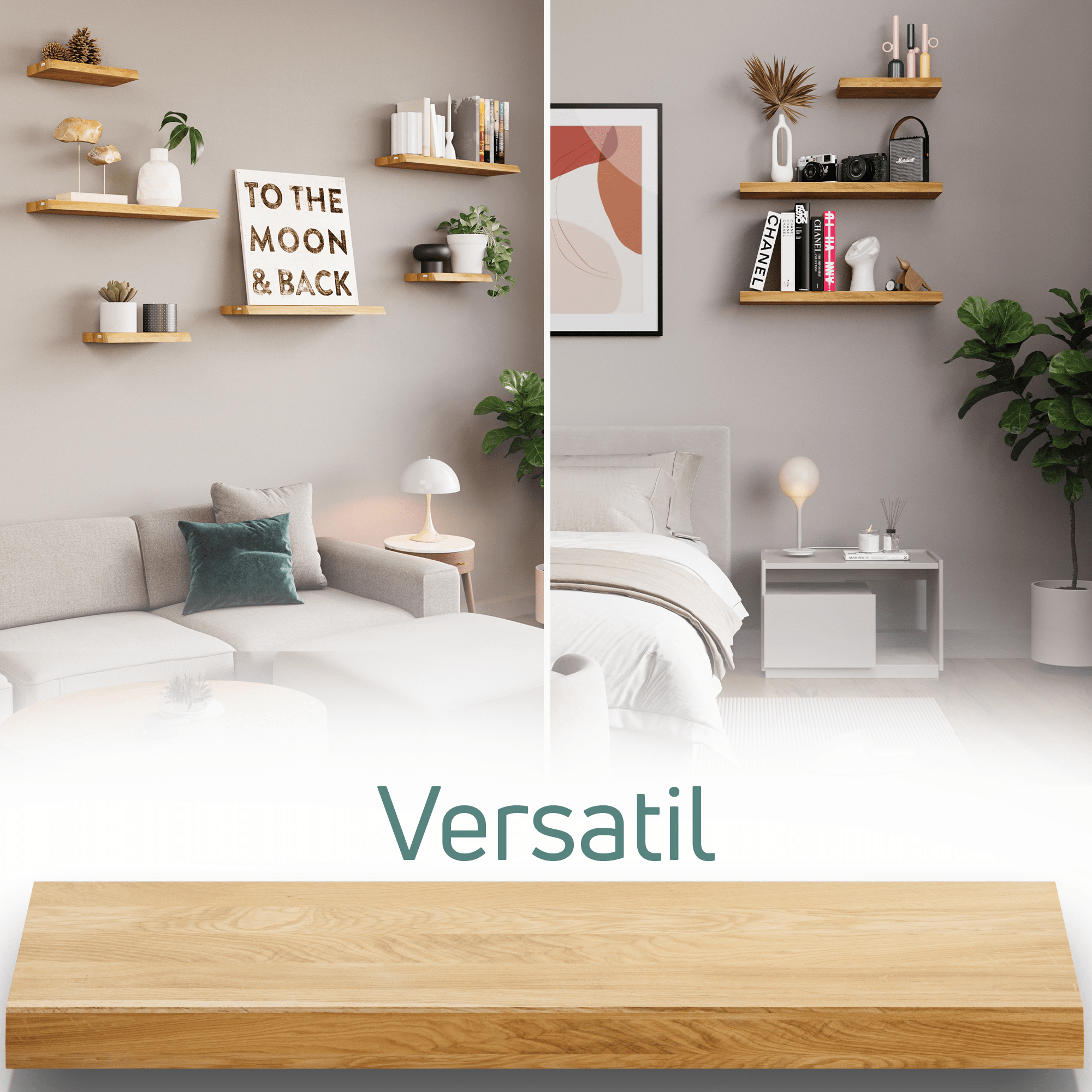 Massivholzregal aus Eiche – natürliche Kanten 100 x 22 x 4 cm