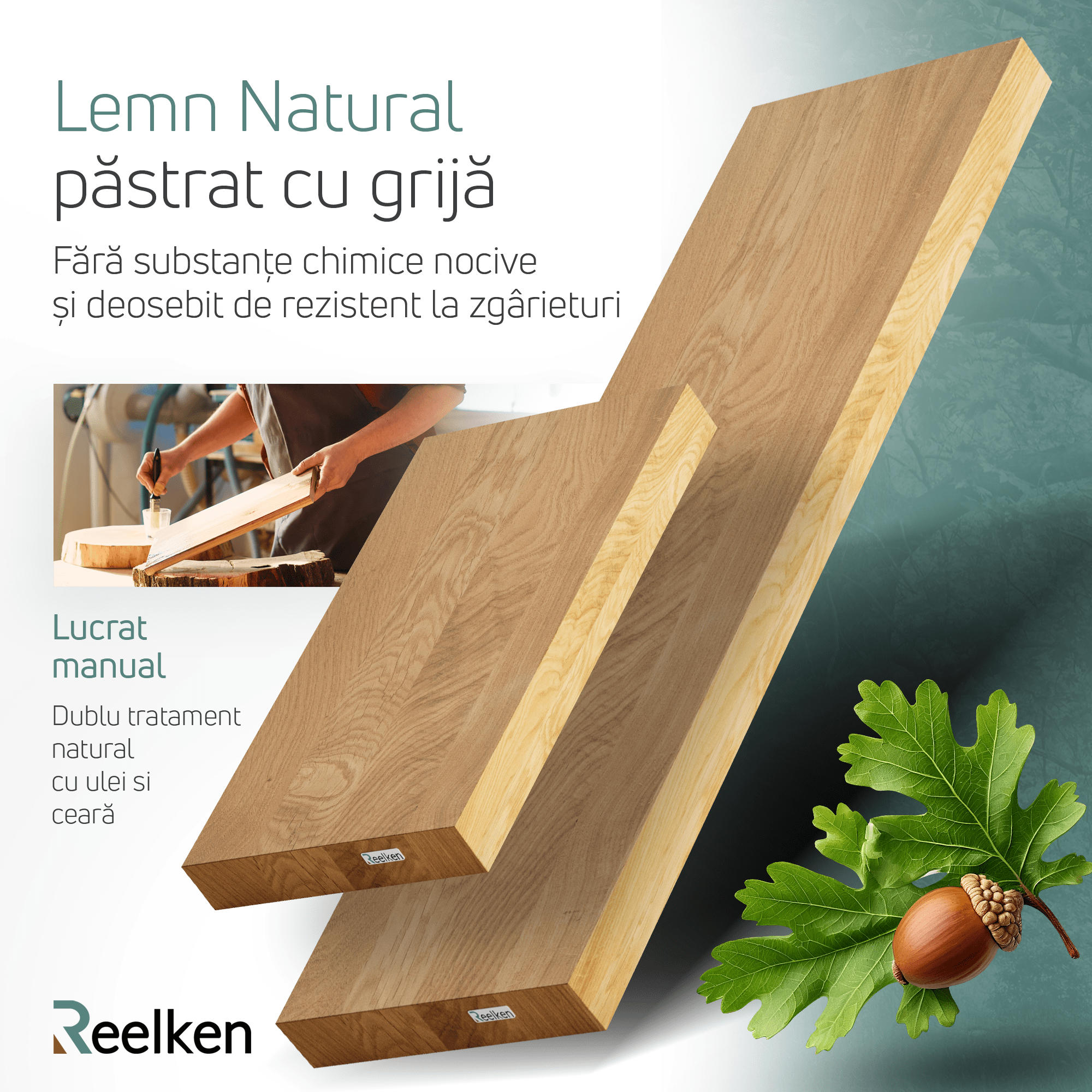 Etagère en bois de chêne massif - bords droits 40x22x4 cm