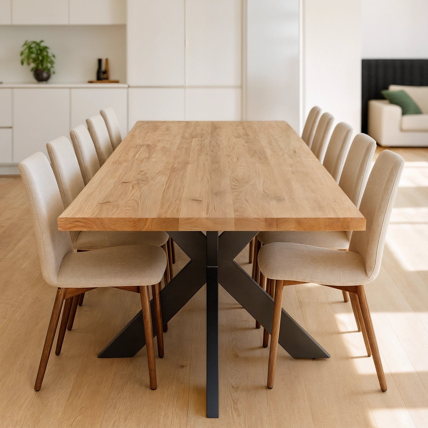 Stół drewniany z litego dębu 220×100 cm – Klasyczny stół do jadalni dla 10 osób | Reelken