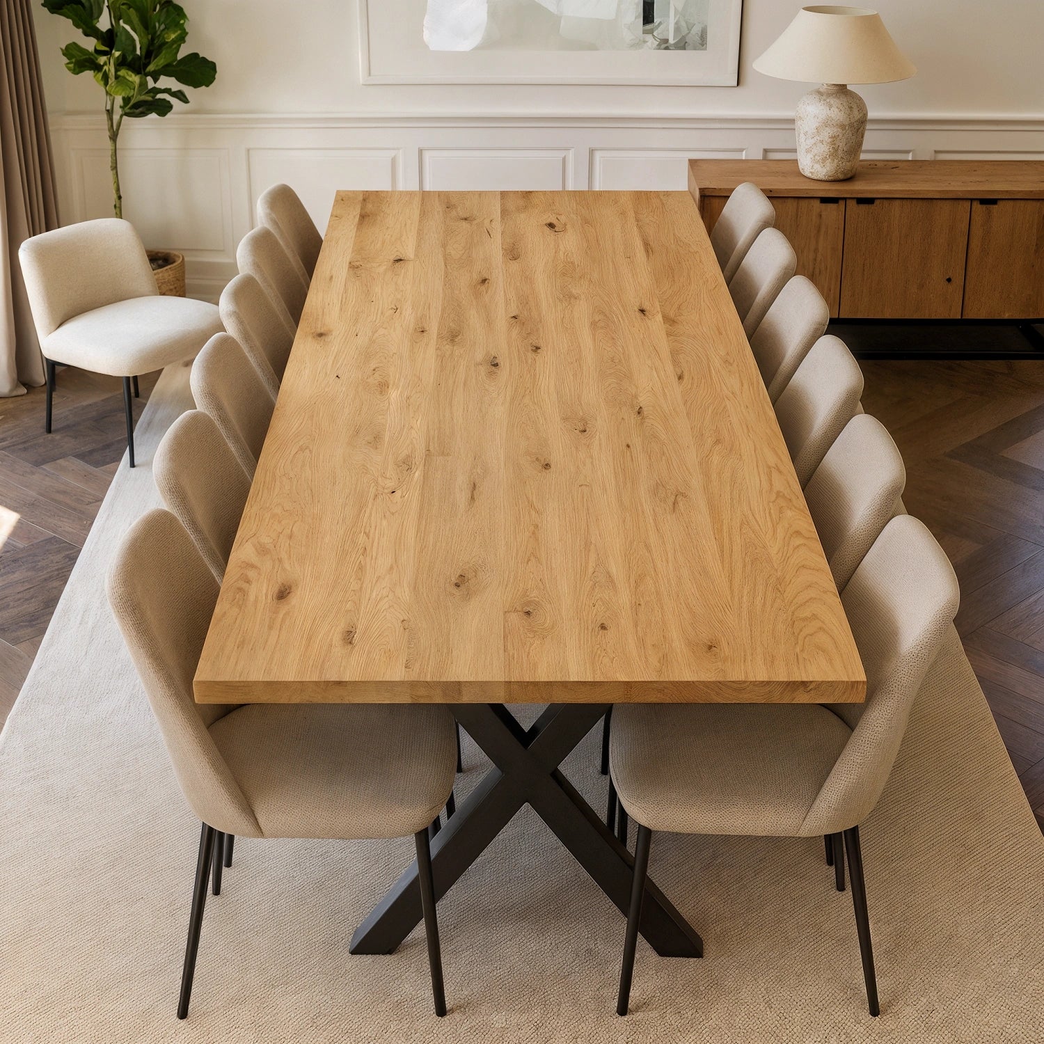 Stół z litego dębu klasyczny 260×100 cm – Stół do jadalni dla 12 osób | Reelken