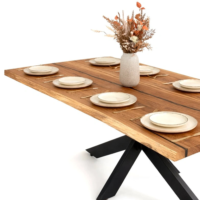 Masa din stejar cu rasina – model rustic pentru 10 persoane – 220x100x4 cm