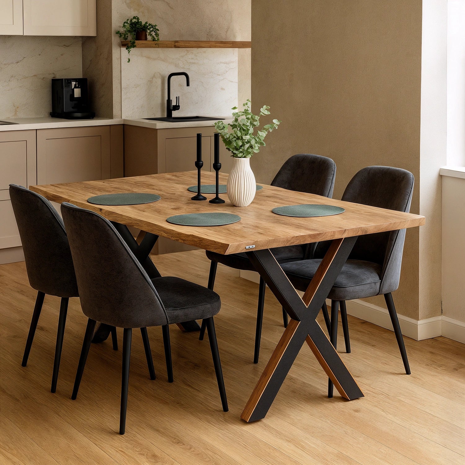 Blat drewniany z litego dębu – model rustykalny 120×70×4 cm (4 osoby) | Reelken