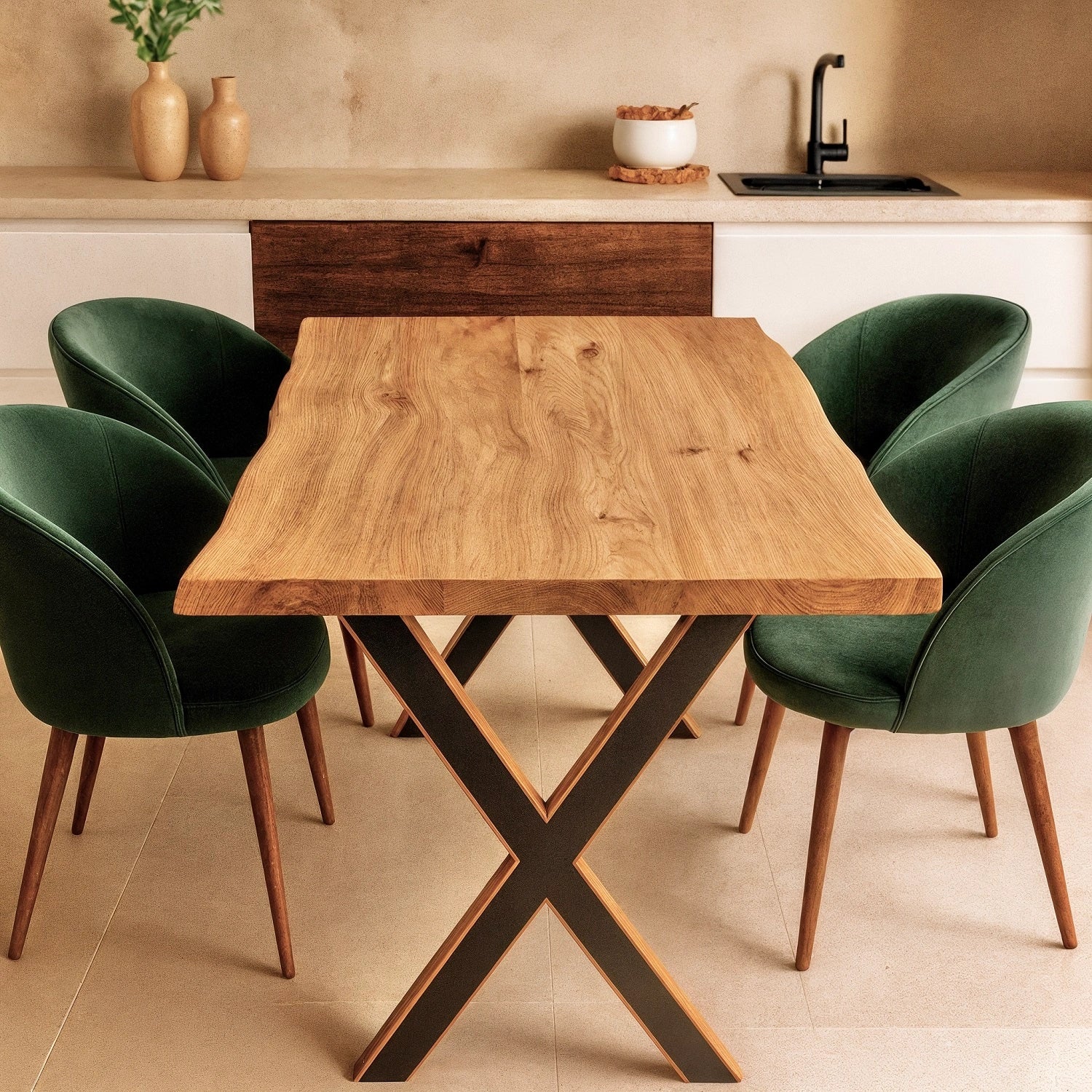 Blat de masa din stejar model rustic - 4 persoane -120x70x4