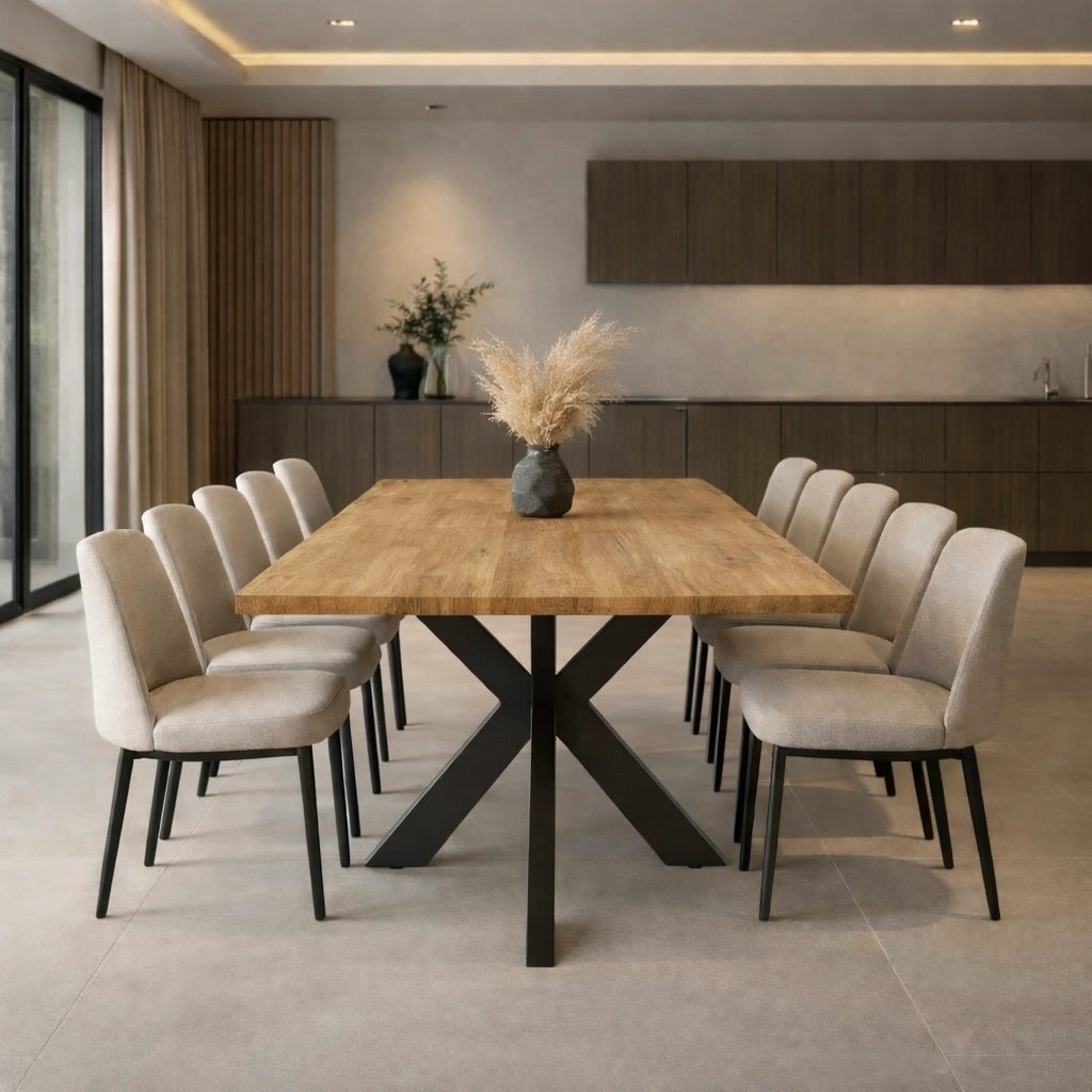 Stół drewniany z litego dębu 240×100 cm – Klasyczny stół do jadalni dla 10 osób | Reelken