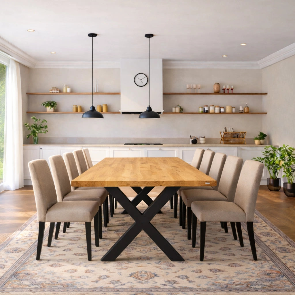 Stół drewniany z litego dębu 220×100 cm – Klasyczny stół do jadalni dla 10 osób | Reelken