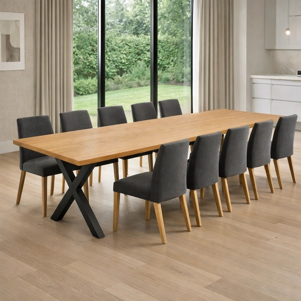 Stół drewniany z litego dębu 220×100 cm – Klasyczny stół do jadalni dla 10 osób | Reelken