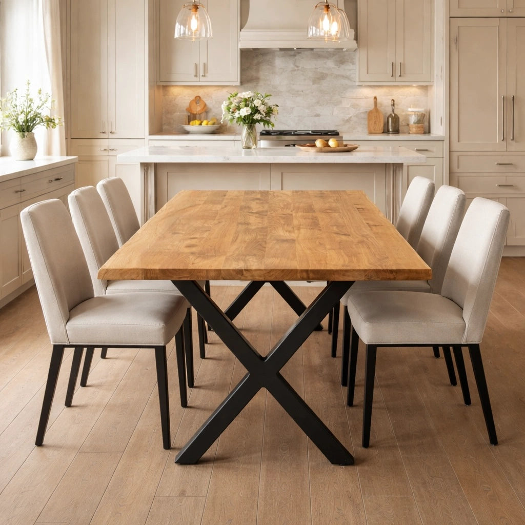 Stół drewniany z litego dębu 160×80 cm – Rustykalny stół do jadalni dla 6 osób | Reelken