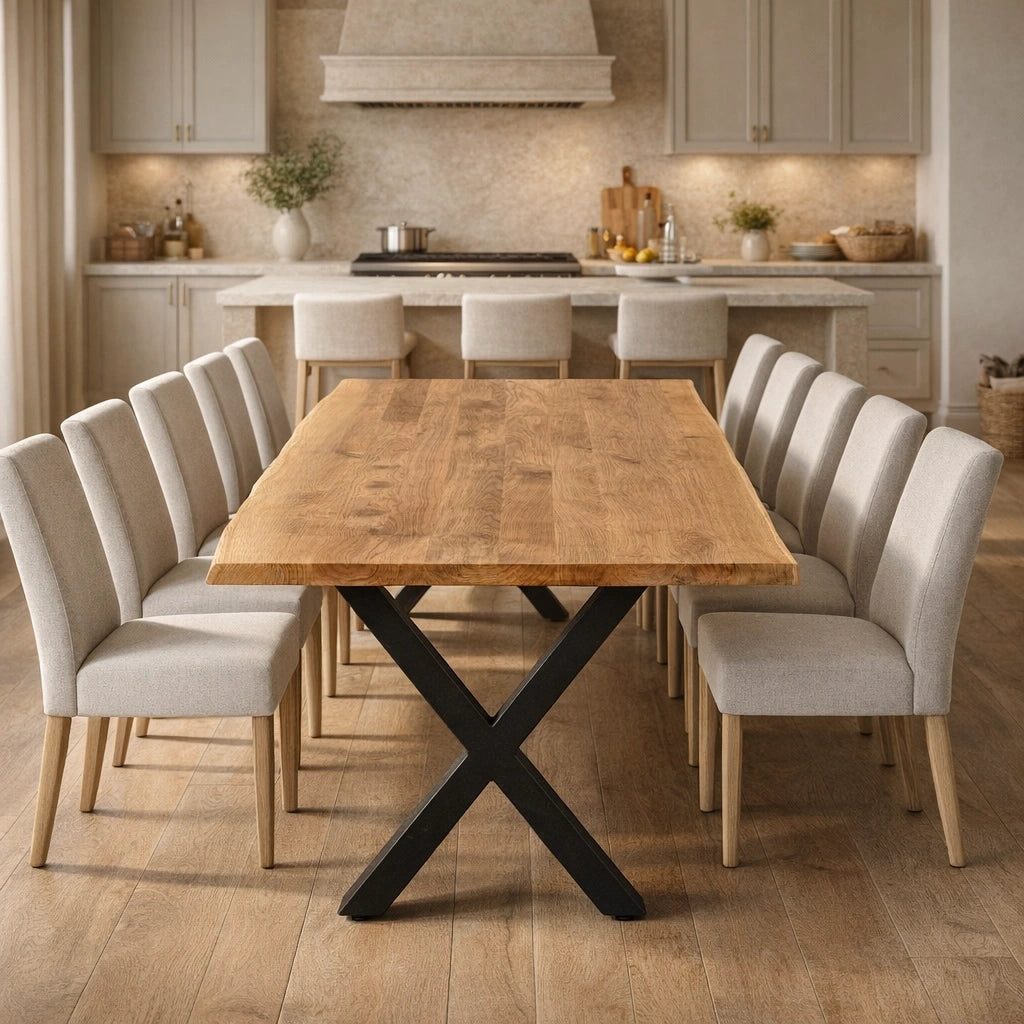 Stół drewniany z litego dębu 220×100 cm – Stół do jadalni dla 10 osób | Reelken