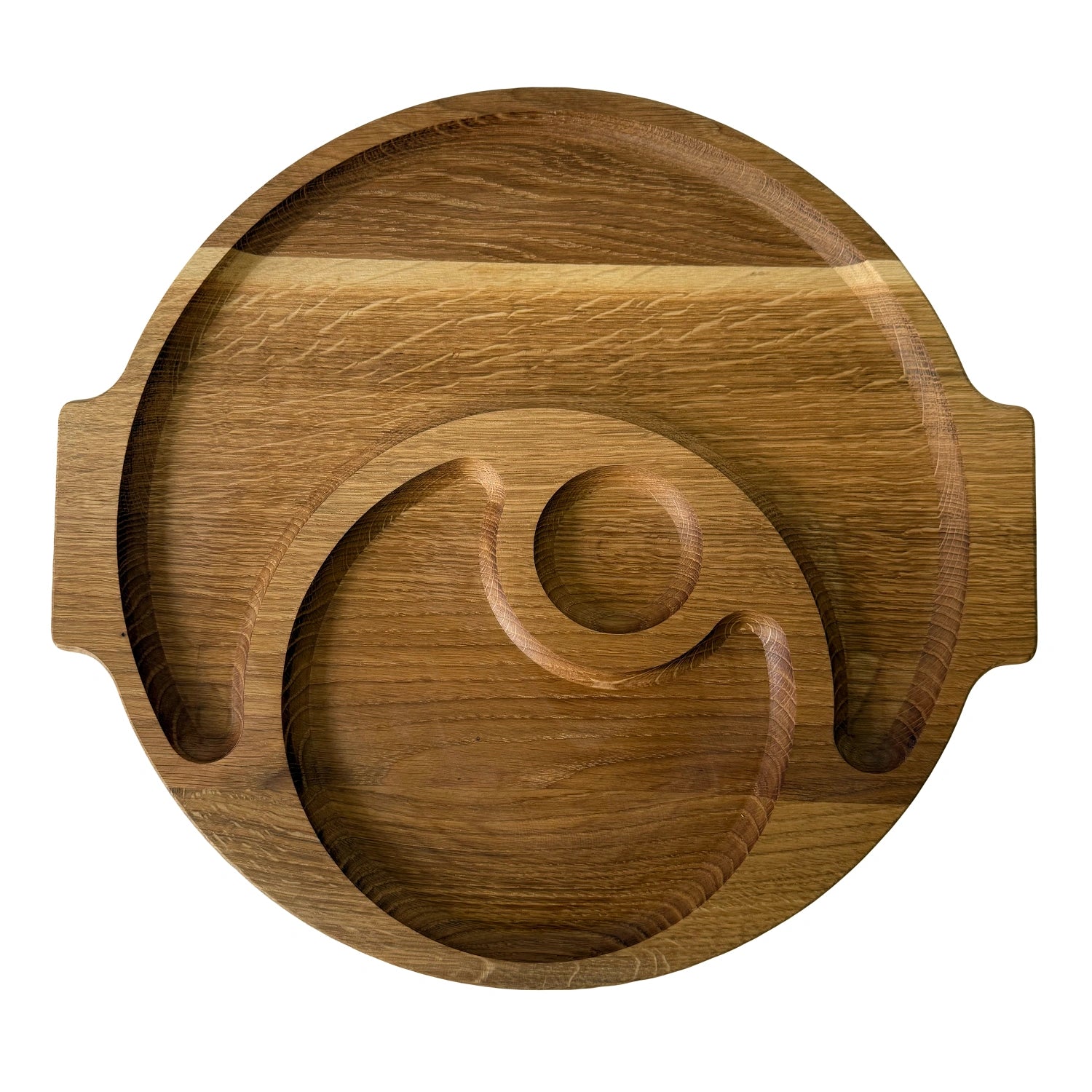 Platou multifunctional din lemn de stejar cu manere – organizeaza aperitivele cu stil