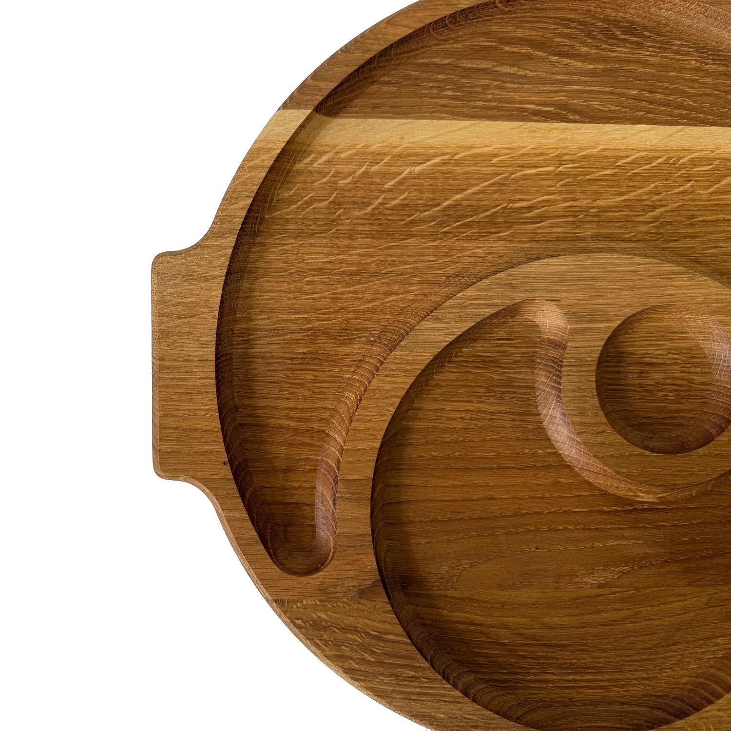 Platou multifunctional din lemn de stejar cu manere – organizeaza aperitivele cu stil