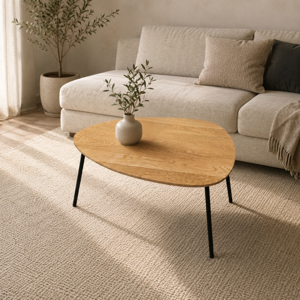 Masuta ovala de cafea din stejar masiv – 59,5x80x2,6 cm