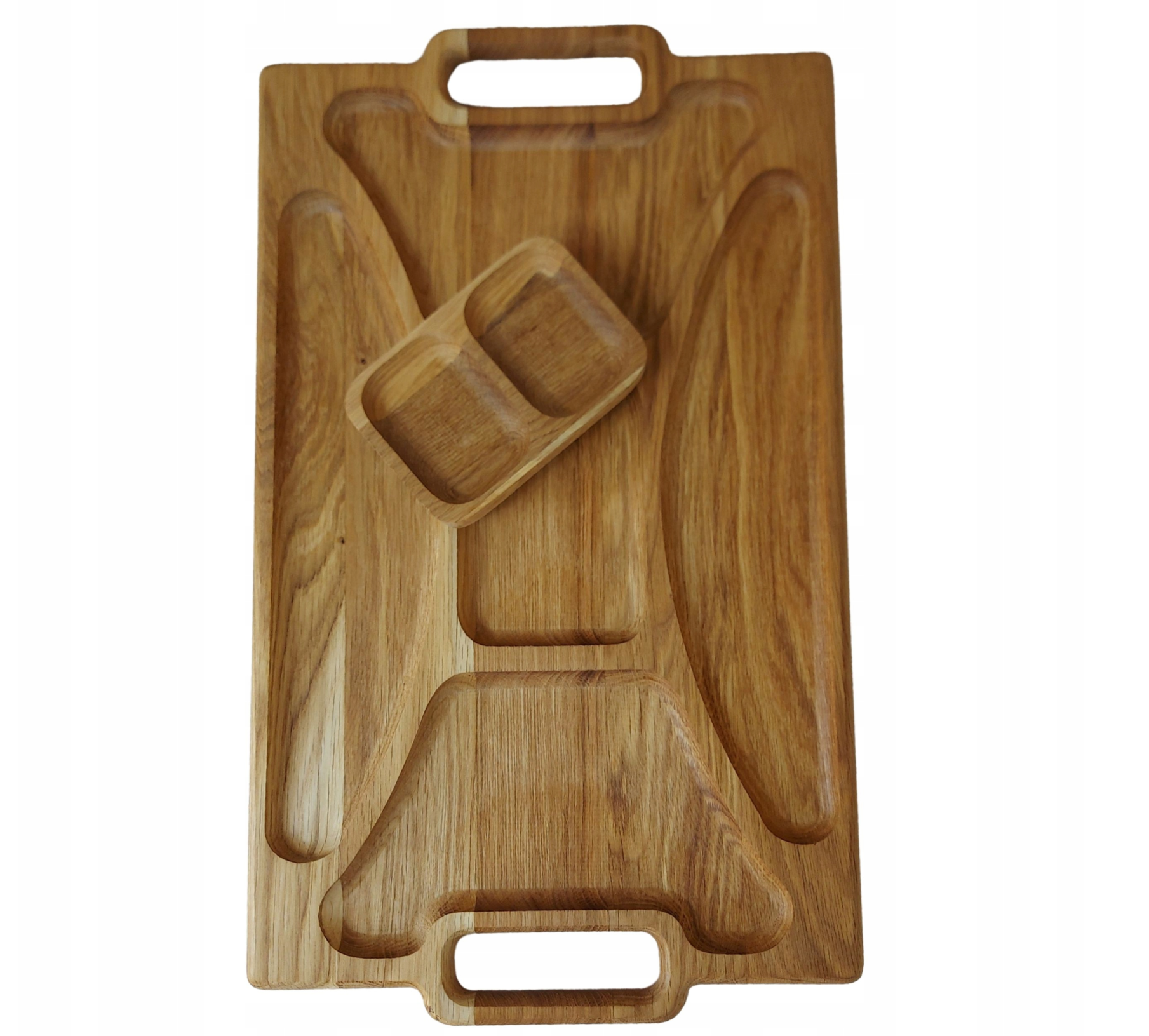 Tava servire din lemn cu recipient pentru sosuri