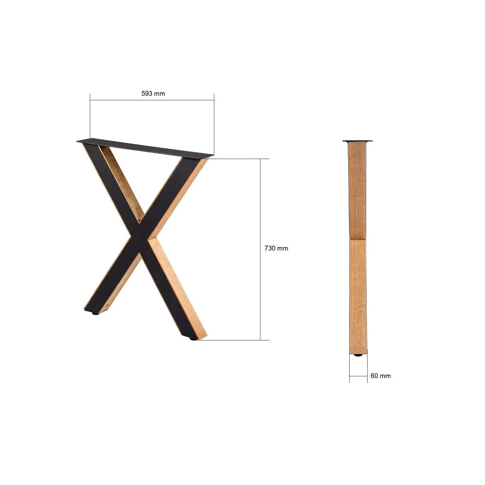 Picioare de Masa Metalice cu Lemn de Stejar - X7