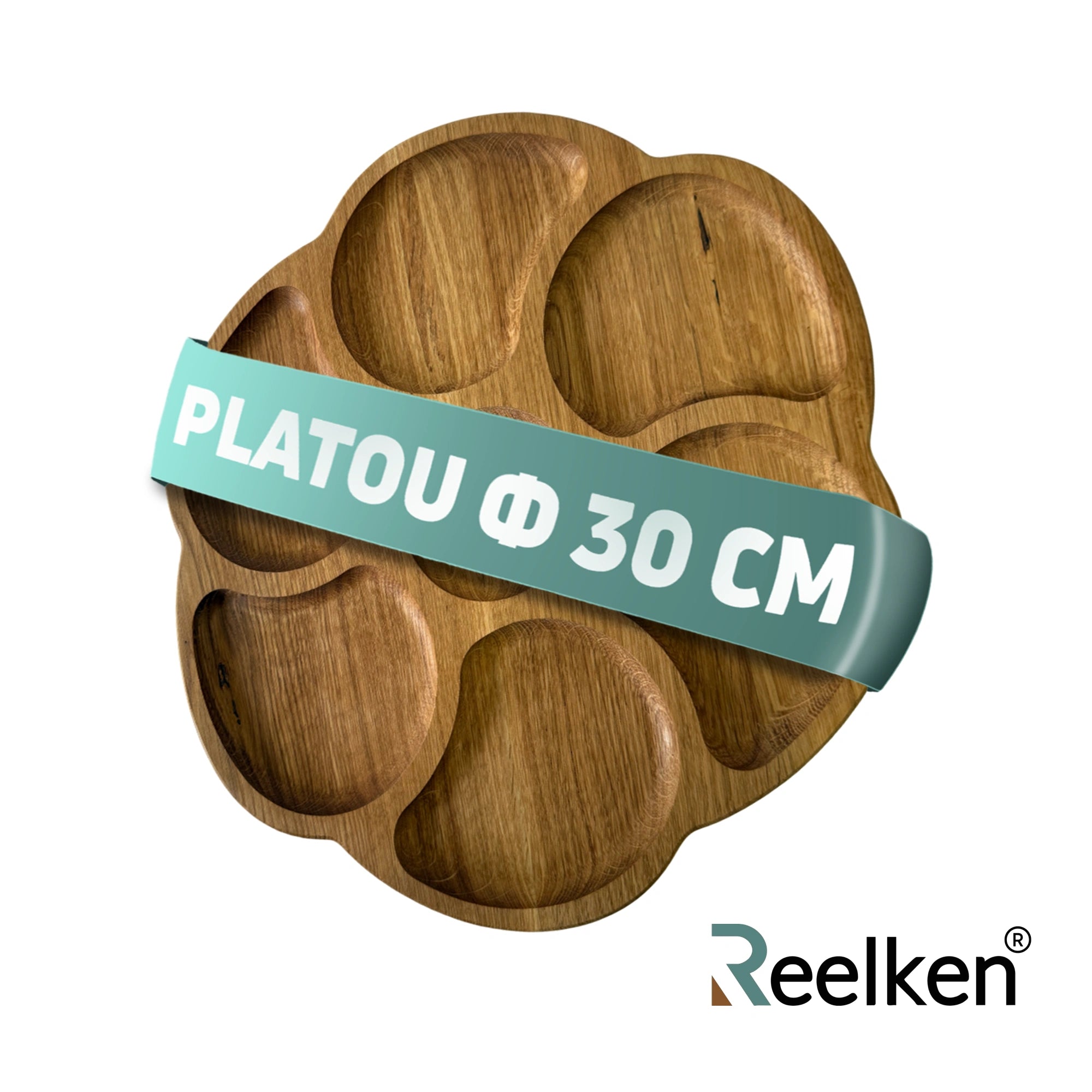 Platou cu 7 compartimente pentru servire branzeturi si gustari – din lemn de stejar