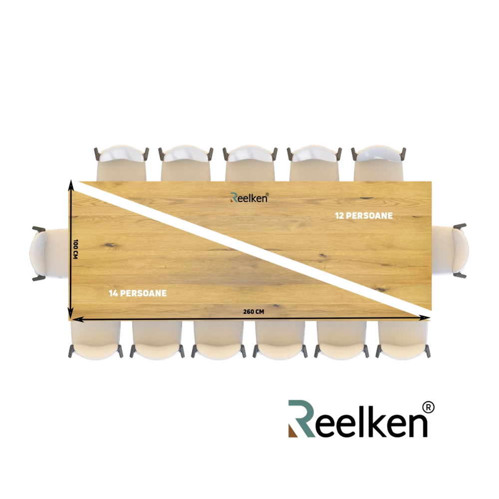 Blat de masa din stejar model rustic - 12 persoane-260x100x4cm - Reelken
