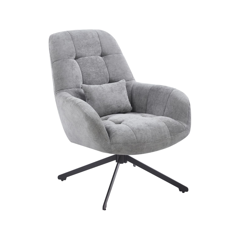 Fotoliu rotativ 360°, tapiterie textila gri, structura metalica neagra, cu perna, 71x95 cm