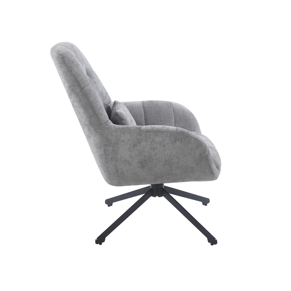 Fotoliu rotativ 360°, tapiterie textila gri, structura metalica neagra, cu perna, 71x95 cm