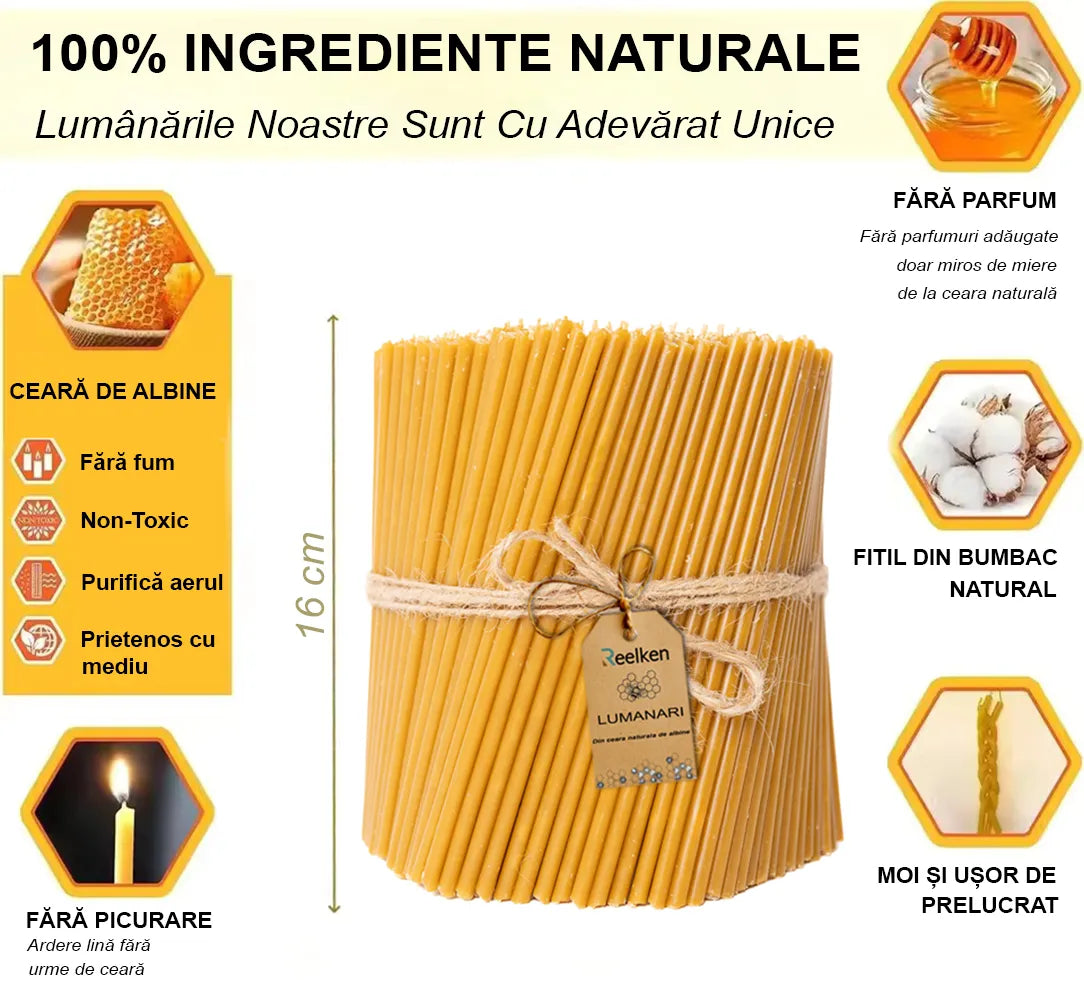 Bougies en cire naturelle - 160x6mm