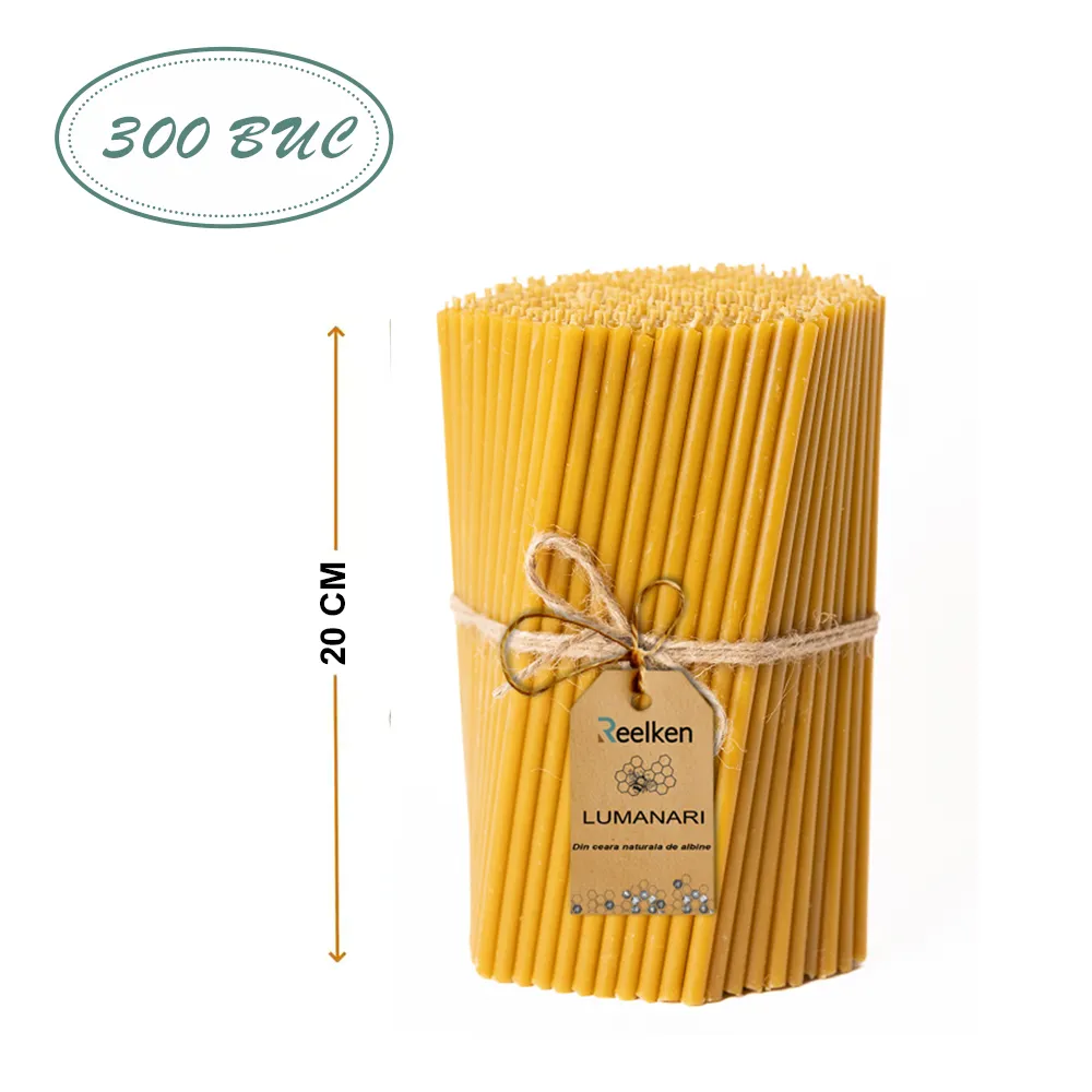 Bougies en cire d'abeille naturelle - 200 x 8 mm