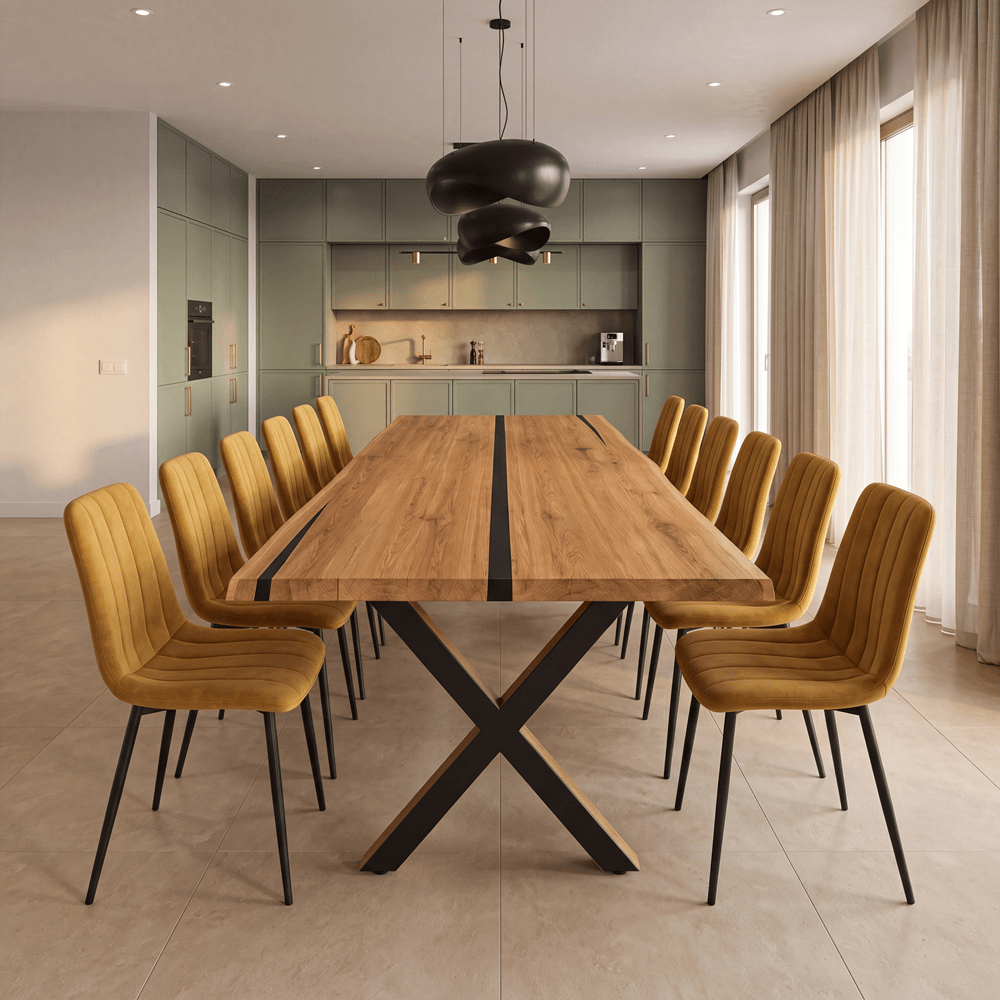 Masa din stejar cu rasina – model rustic pentru 12 persoane – 260x100x4 cm - Reelken