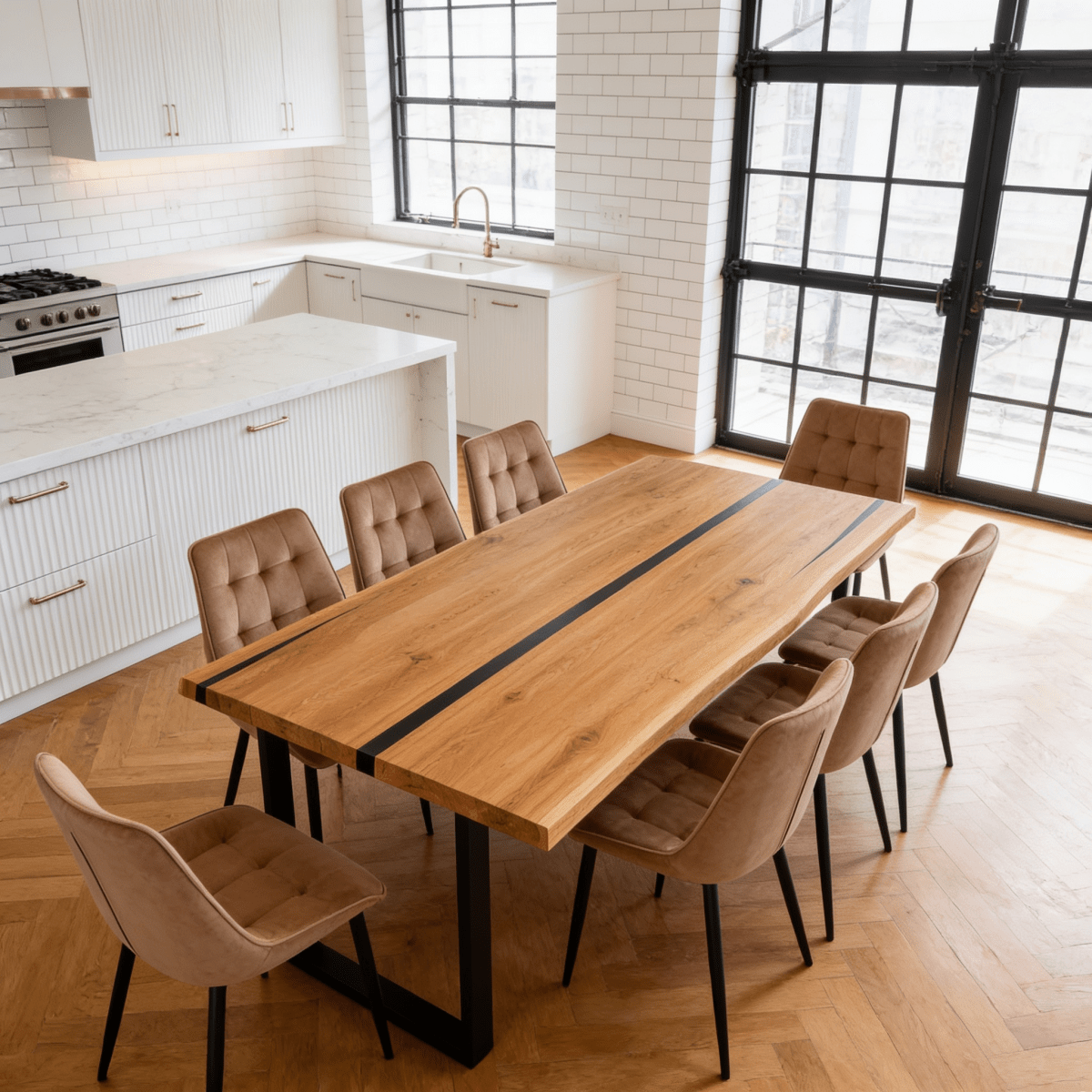 Masa din stejar cu rasina – model rustic pentru 8 persoane – 200x100x4 cm - Reelken
