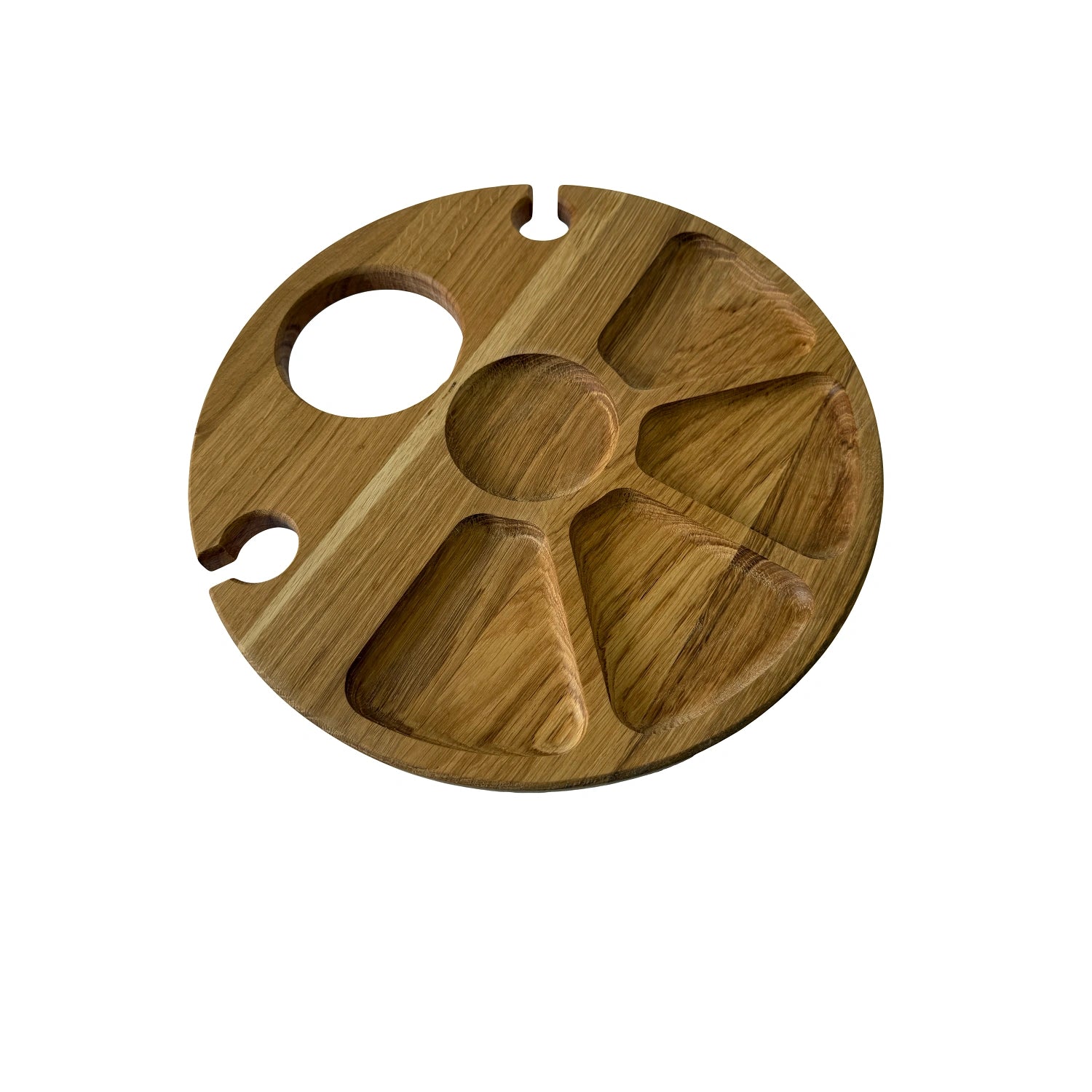 Platou servire rotund din lemn de stejar 35 cm cu picioare – ideal pentru picnic și mese festive