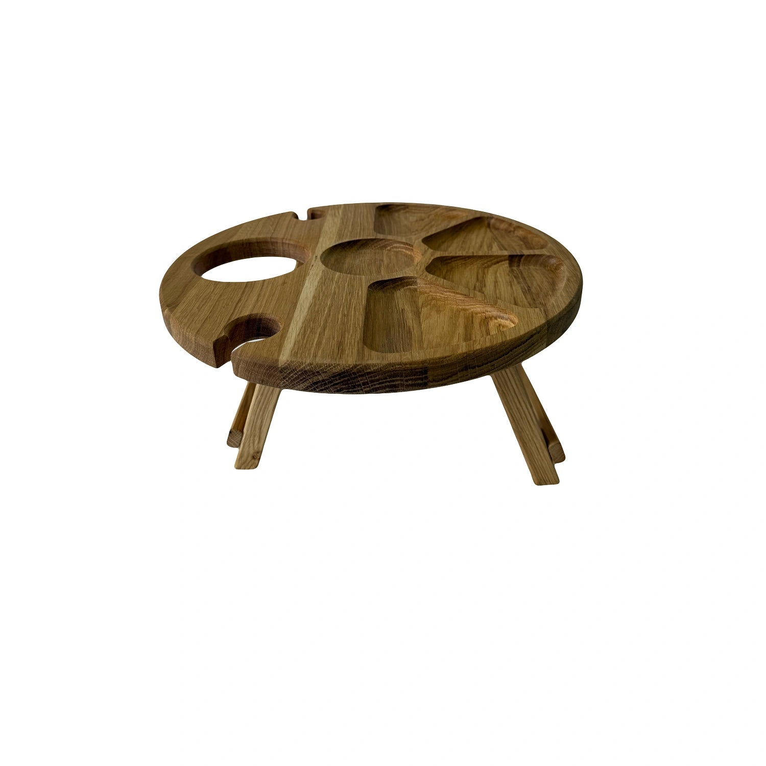 Platou servire rotund din lemn de stejar 35 cm cu picioare – ideal pentru picnic și mese festive