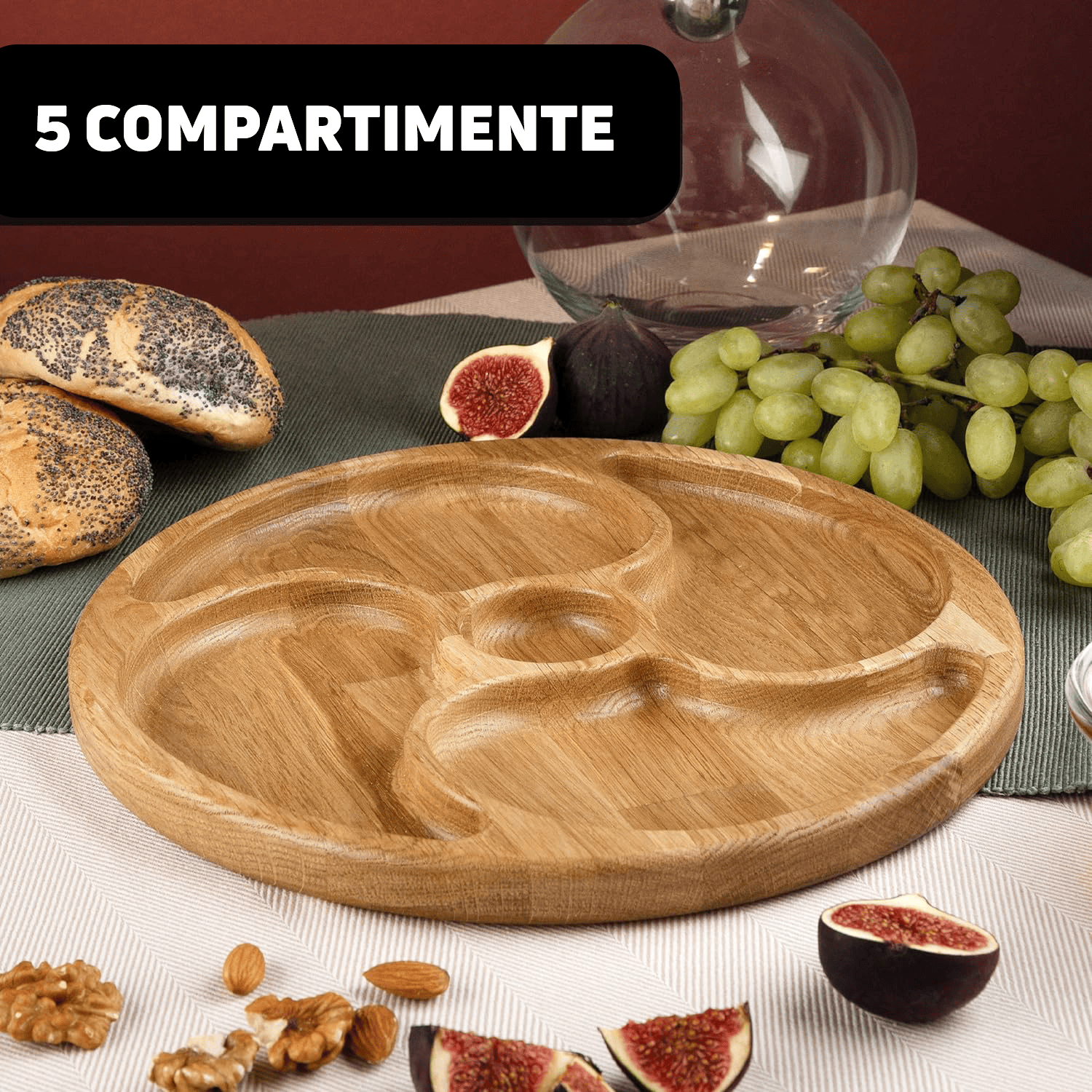 Platou pentru servire din lemn cu diametrul de 30 cm