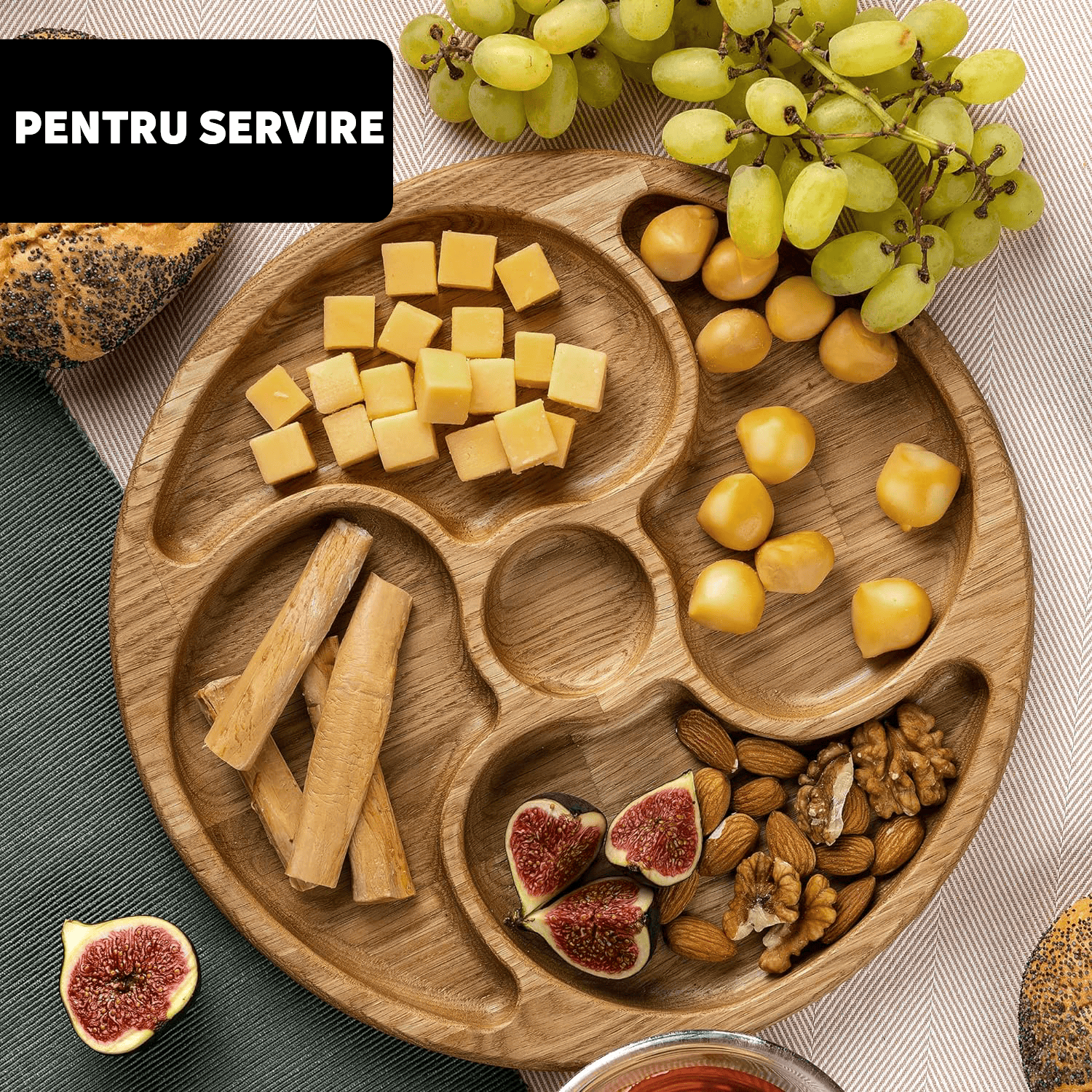 Platou pentru servire din lemn cu diametrul de 30 cm