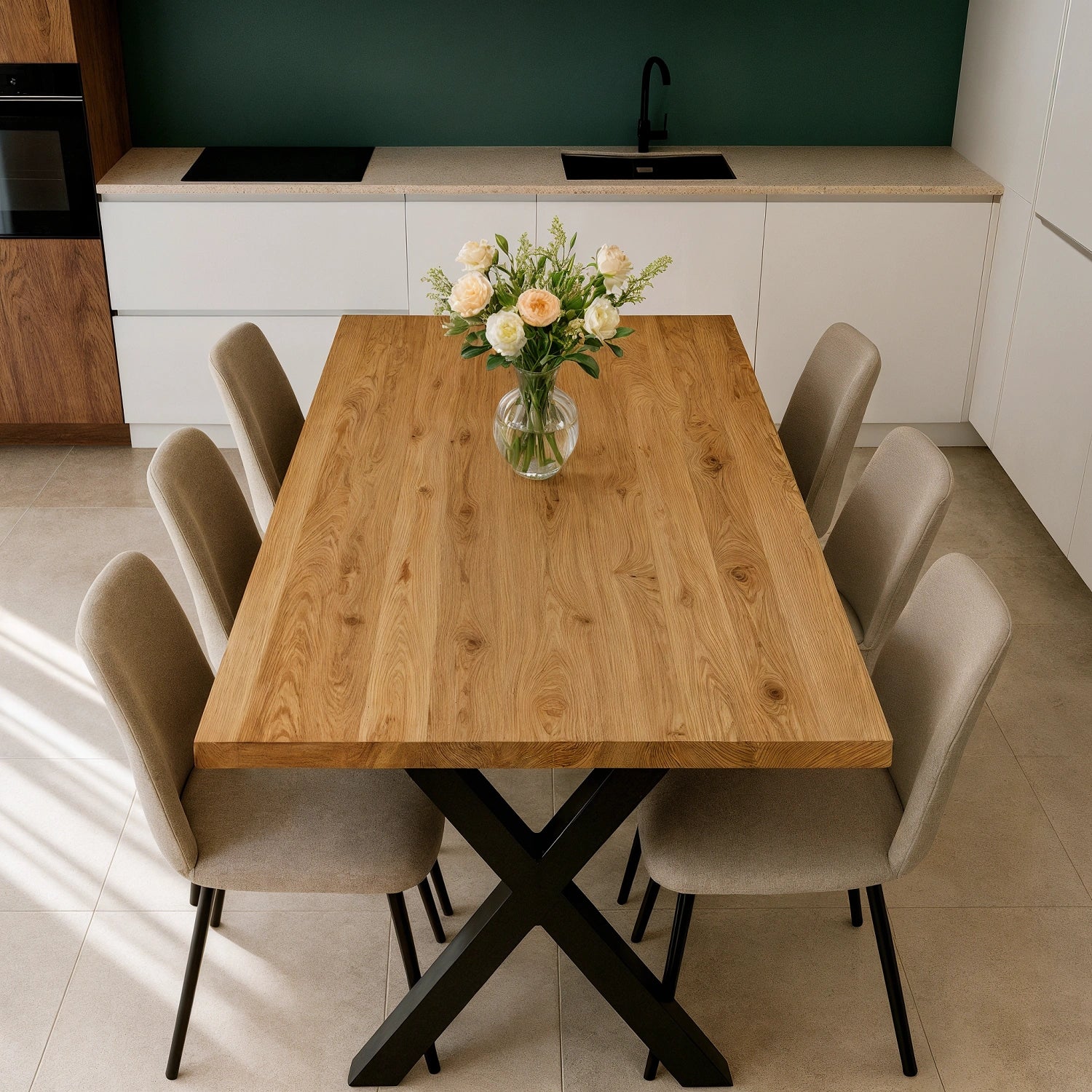 Stół drewniany z litego dębu 160×80 cm – Klasyczny stół do jadalni dla 6 osób | Reelken