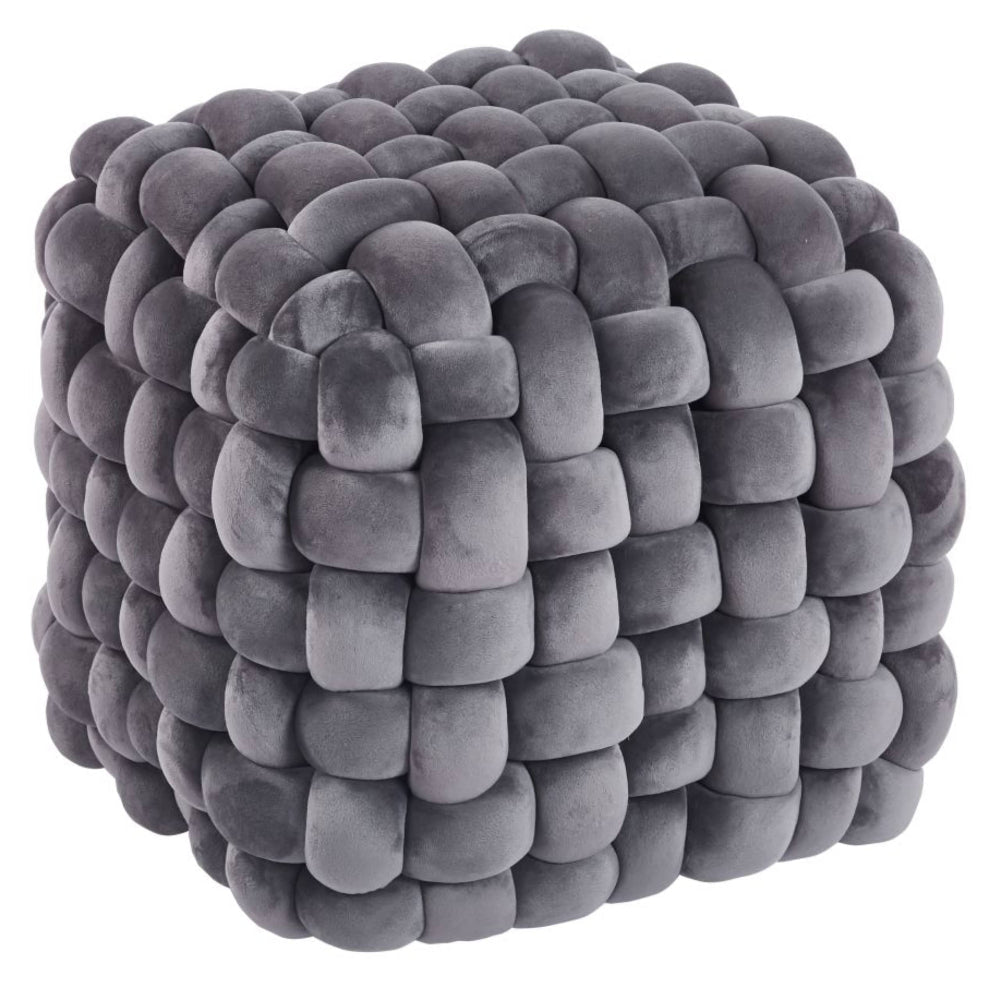 Puf patrat gri din catifea, matlasat geometric, taburet/suport picioare, sezut suplimentar, 43x43x40 cm - Reelken