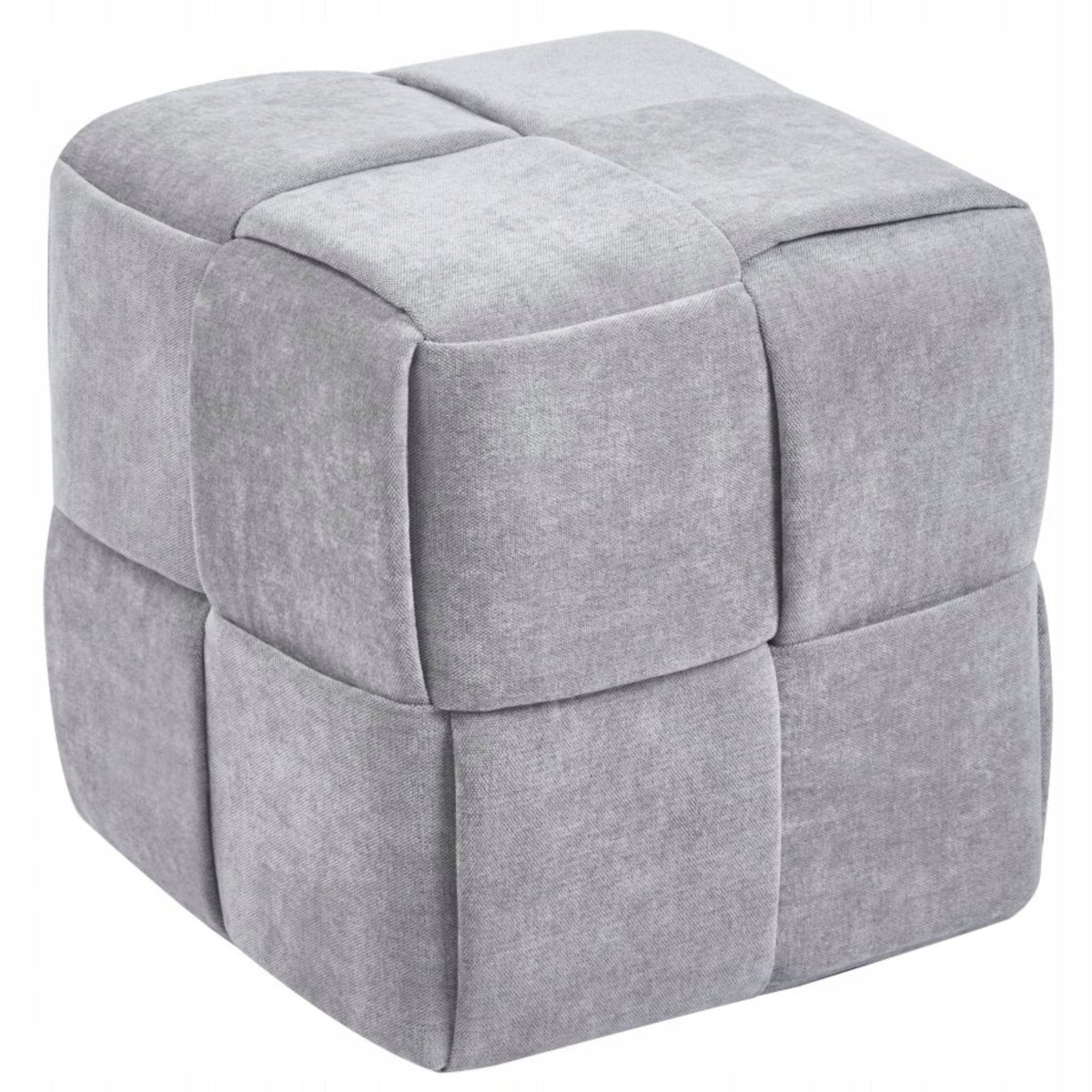 Puf tapitat Furnitex Maloy, gri, pătrat 38x38x38 cm, cusături geometrice, suport picioare și scaun suplimentar, sarcină max. 100 kg - Reelken