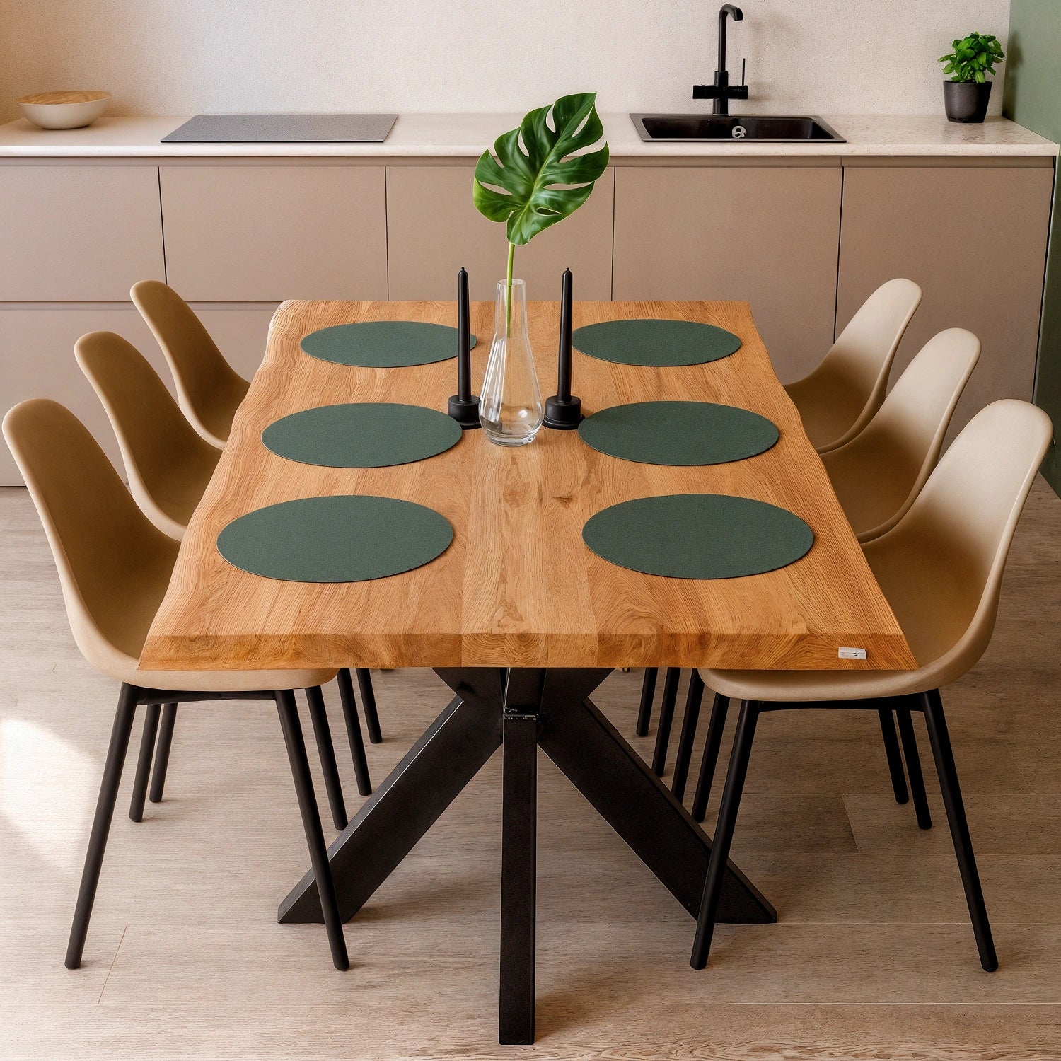 Blat drewniany z litego dębu – model rustykalny 160×80×4 cm (6 osób) | Reelken