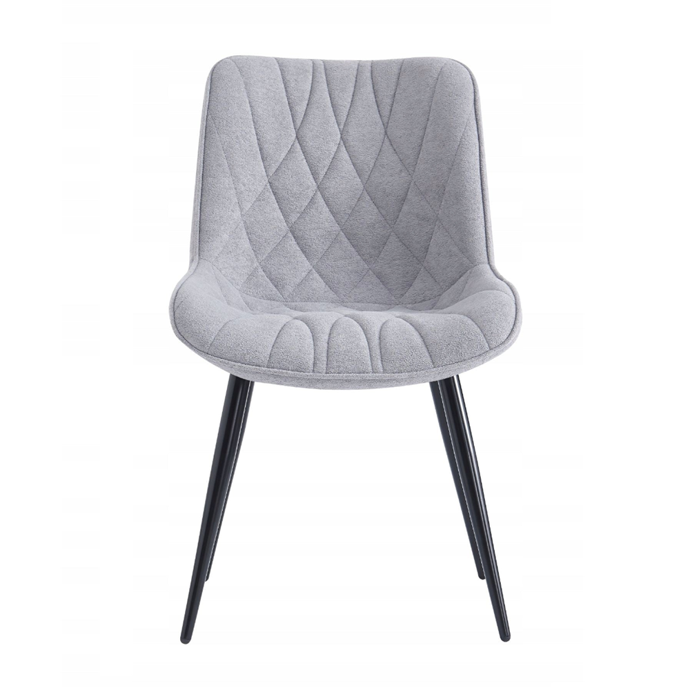 Scaun tapitat tip fotoliu, catifea gri, picioare metalice negre, confortabil pentru living si dining, 83 cm