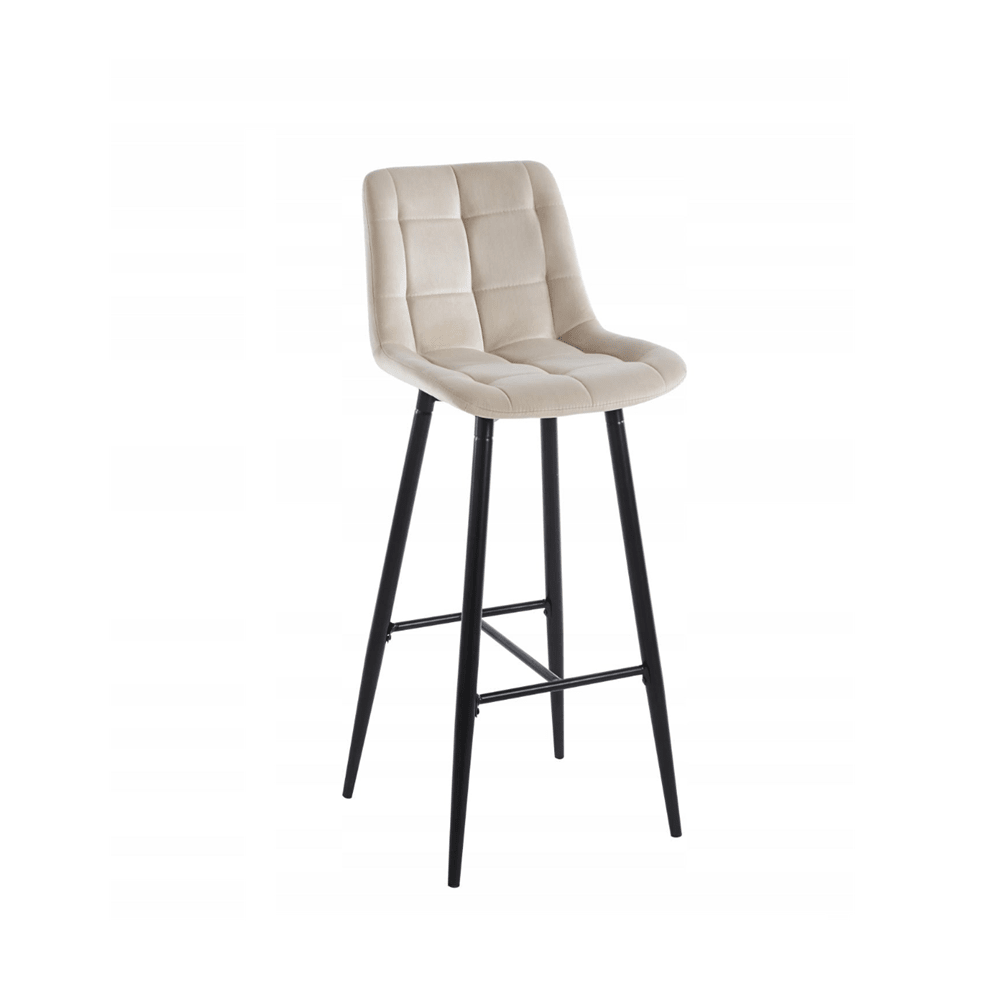 Scaun de bar, tapițerie catifea bej, cadru metalic negru, stil loft, 109 cm - Reelken