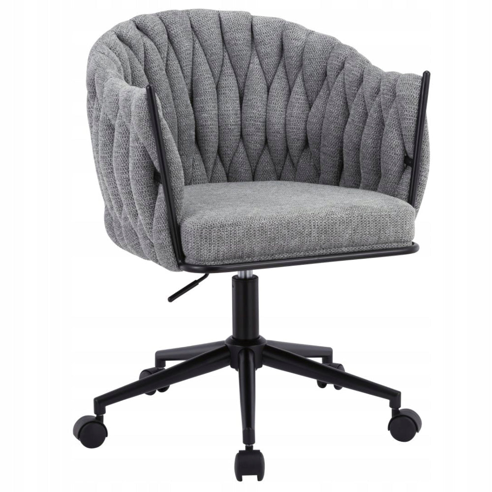 Scaun de birou rotativ, tapiterie textila gri, reglabil pe inaltime, cu cotiere si roti, baza metalica neagra - Reelken