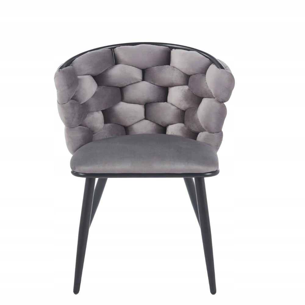 Scaun din catifea velvet impletita, gri, cadru metalic negru, pentru dining/sufragerie, 78 cm - Reelken