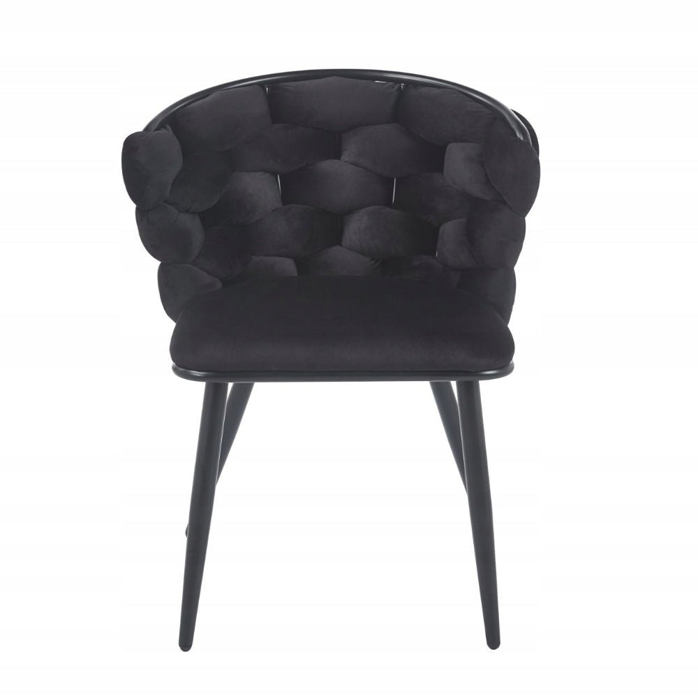 Scaun modern, catifea (velvet) neagra impletita, cadru metalic negru, pentru dining/sufragerie, 57x50x78 cm - Reelken